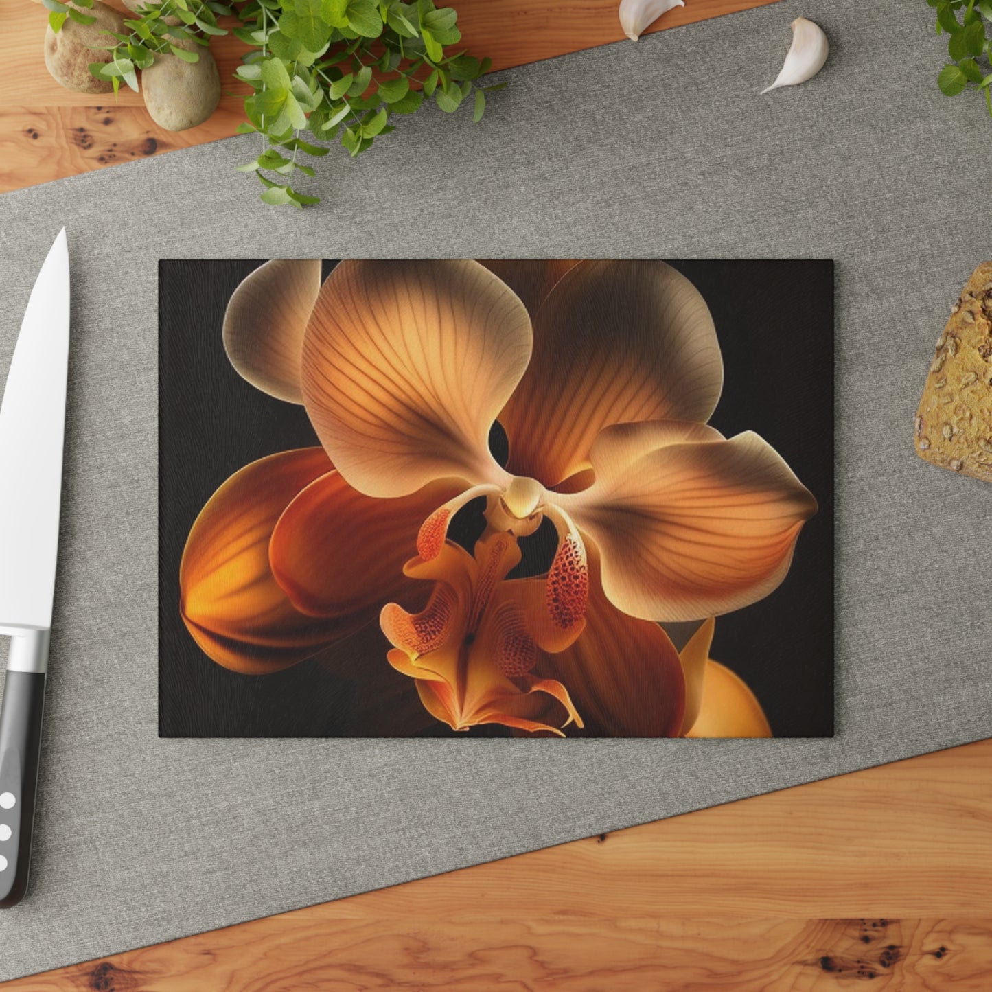 Glass Cutting Board Orange Orchid 2