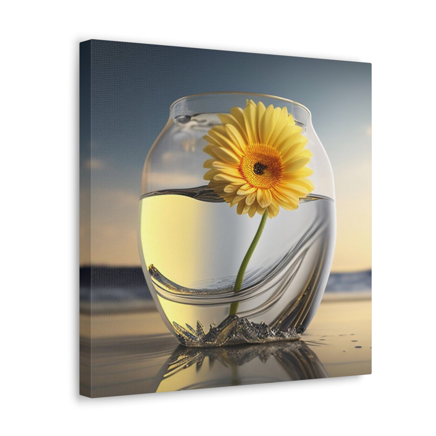 Canvas Gallery Wraps yello Gerbera glass 1