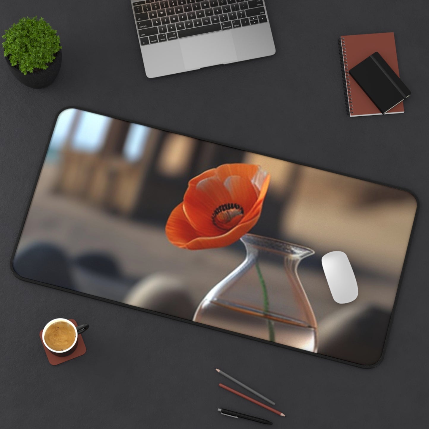 Desk Mat Poppy in a Glass Vase 1