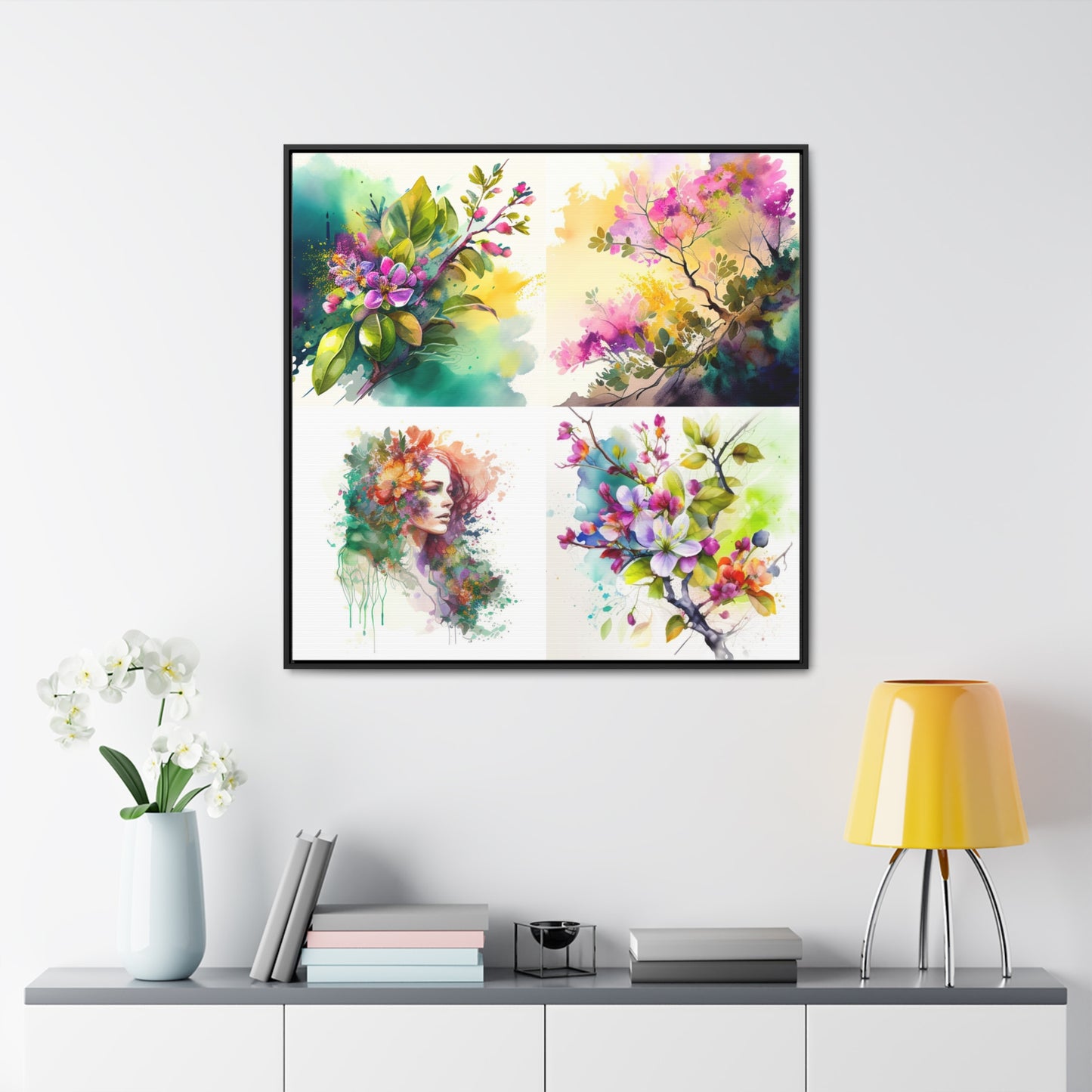 Gallery Canvas Wraps, Square Frame Mother Nature Bright Spring Colors Realistic Watercolor 5