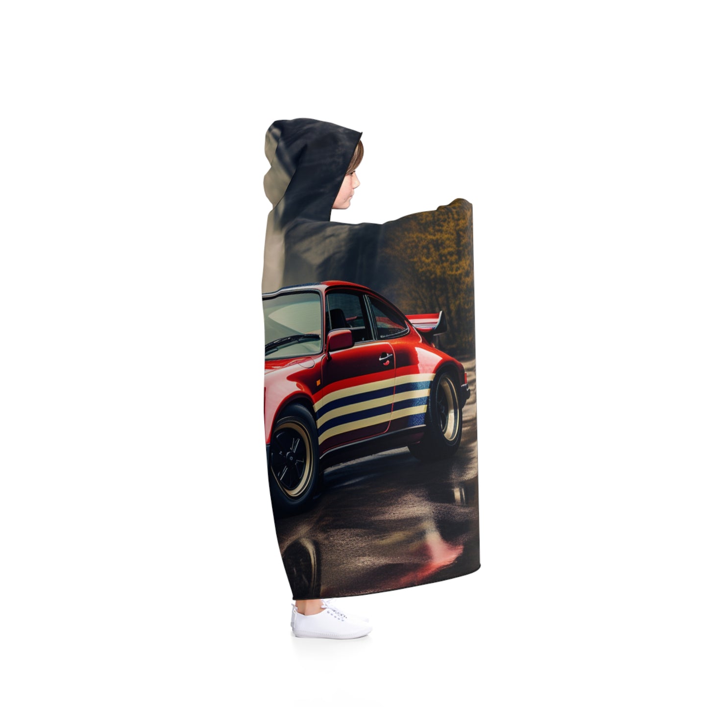 Hooded Blanket American Flag Porsche Abstract 1