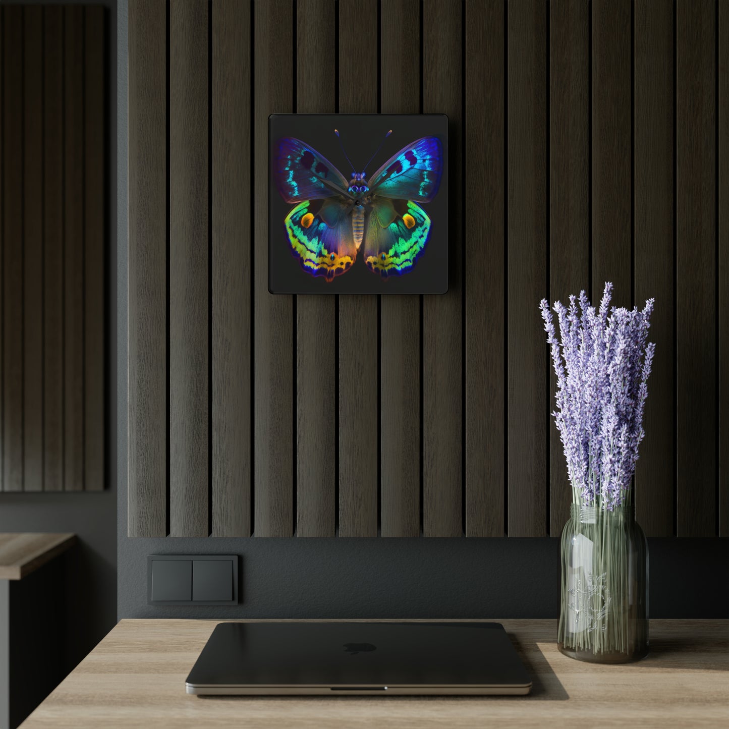 Acrylic Wall Clock Neon Hue Butterfly 4