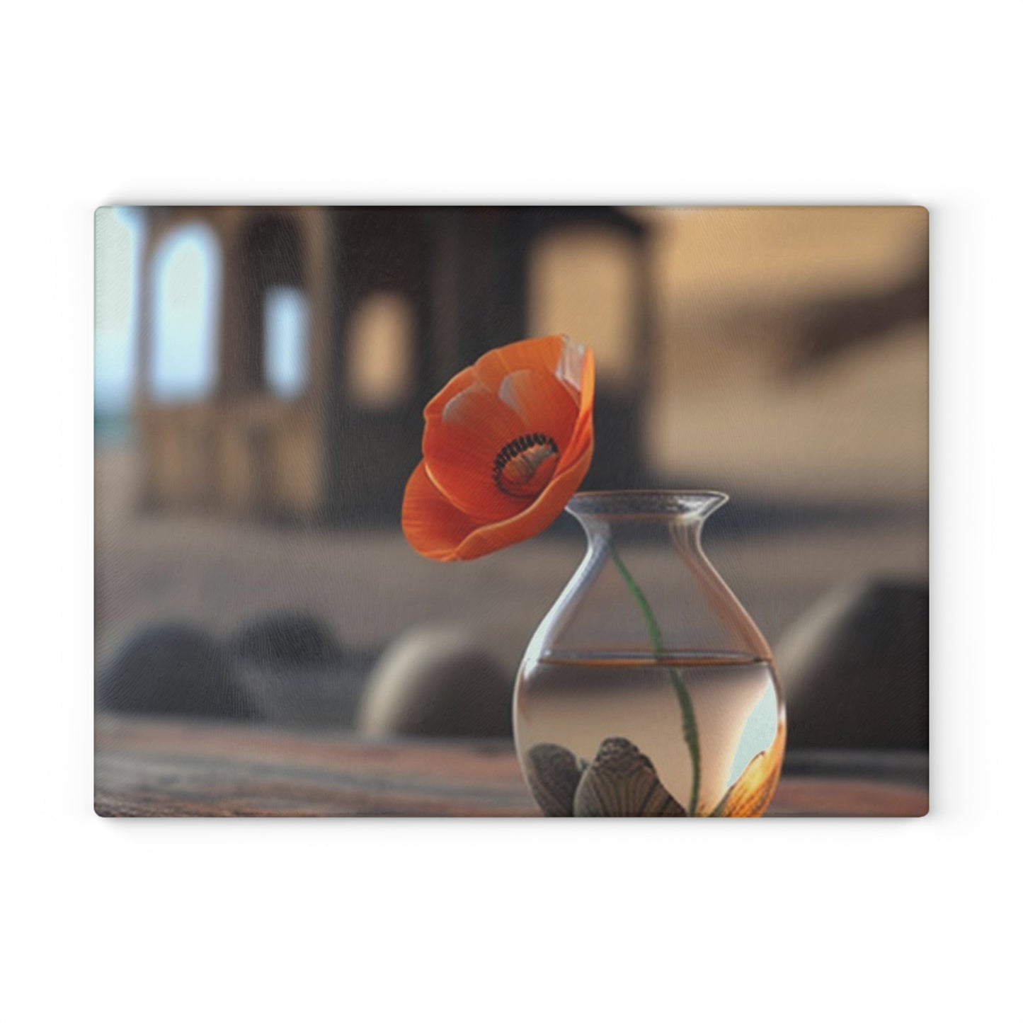 Glass Cutting Board Poppy in a Glass Vase 1