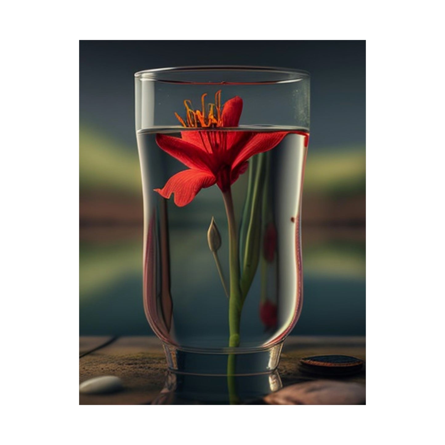 Premium Matte Vertical Posters Red Lily in a Glass vase 1