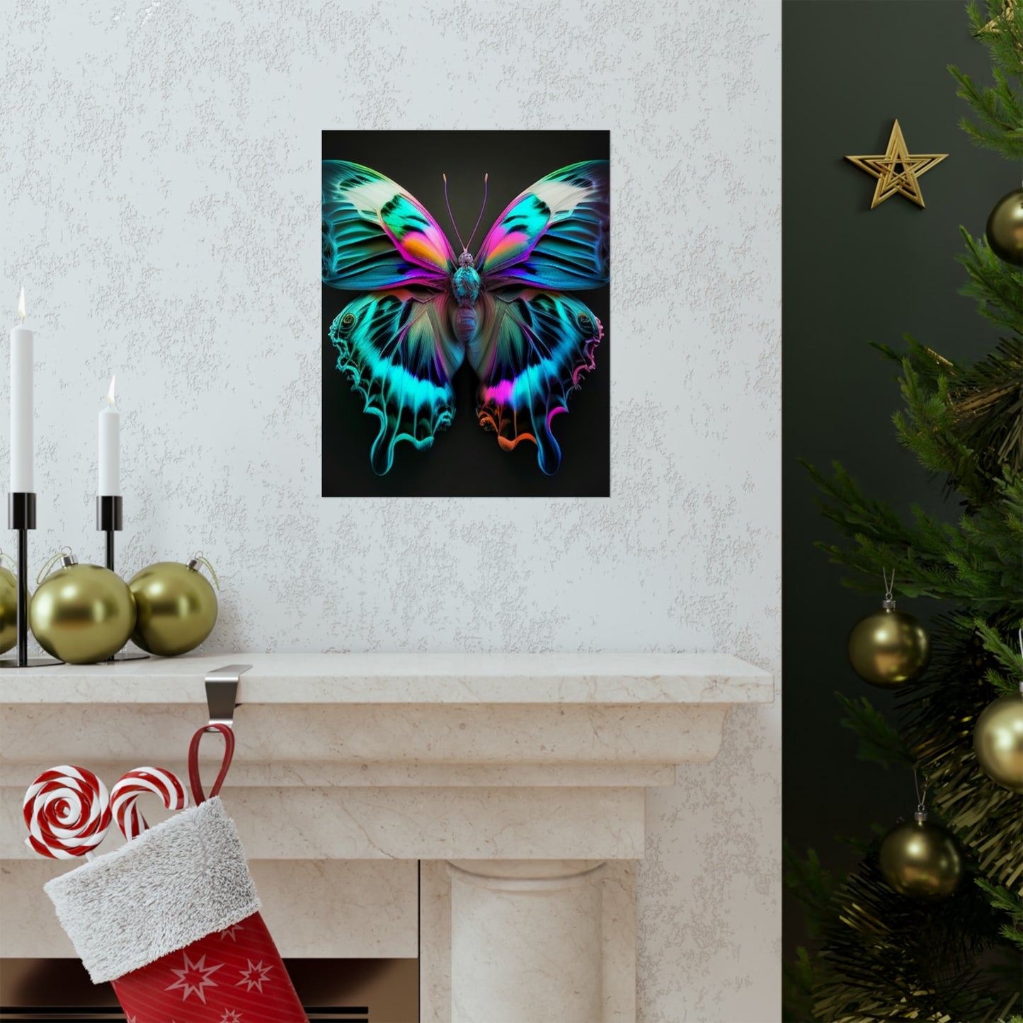 Premium Matte Vertical Posters Neon Butterfly Fusion 4