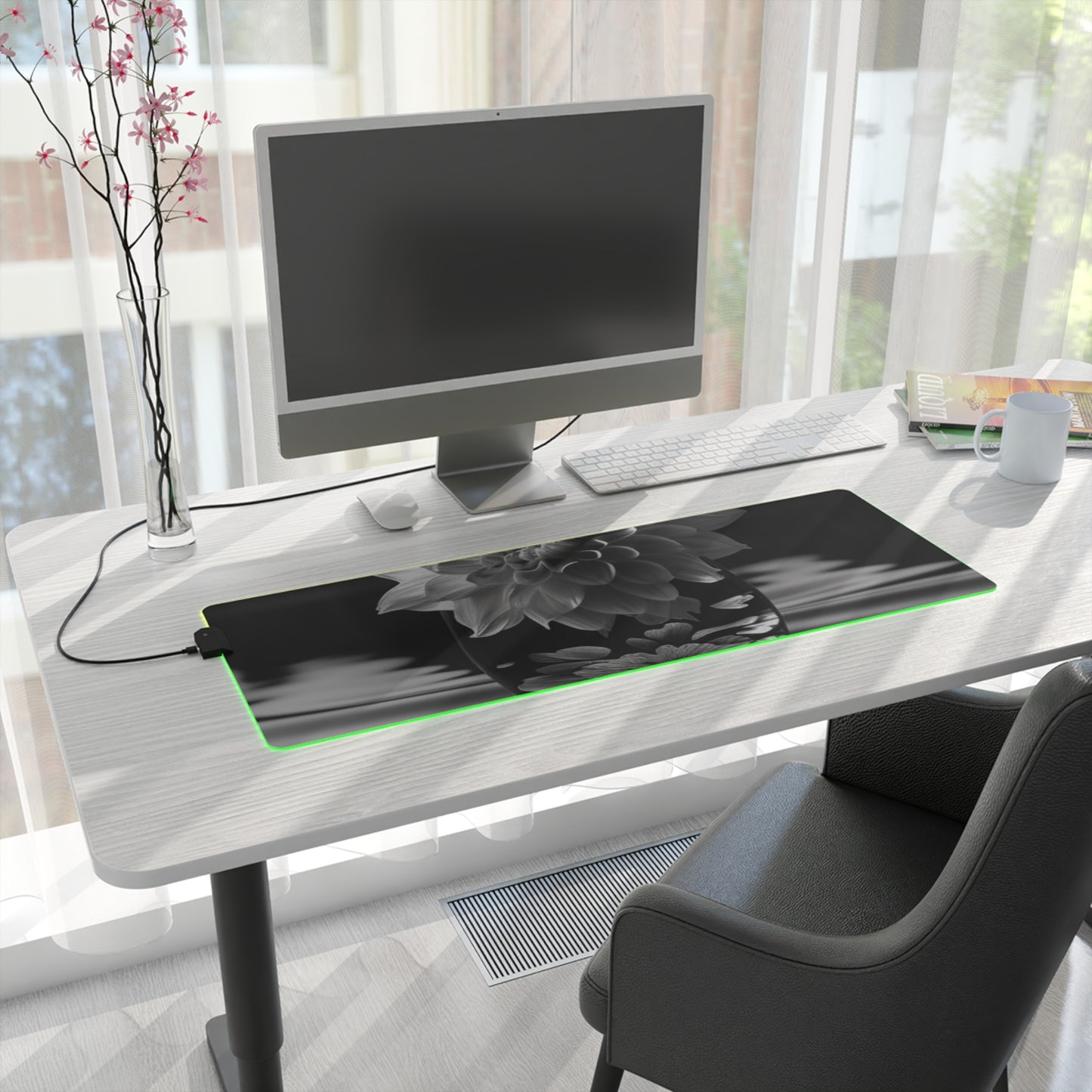 LED Gaming Mouse Pad White Dahlia 4