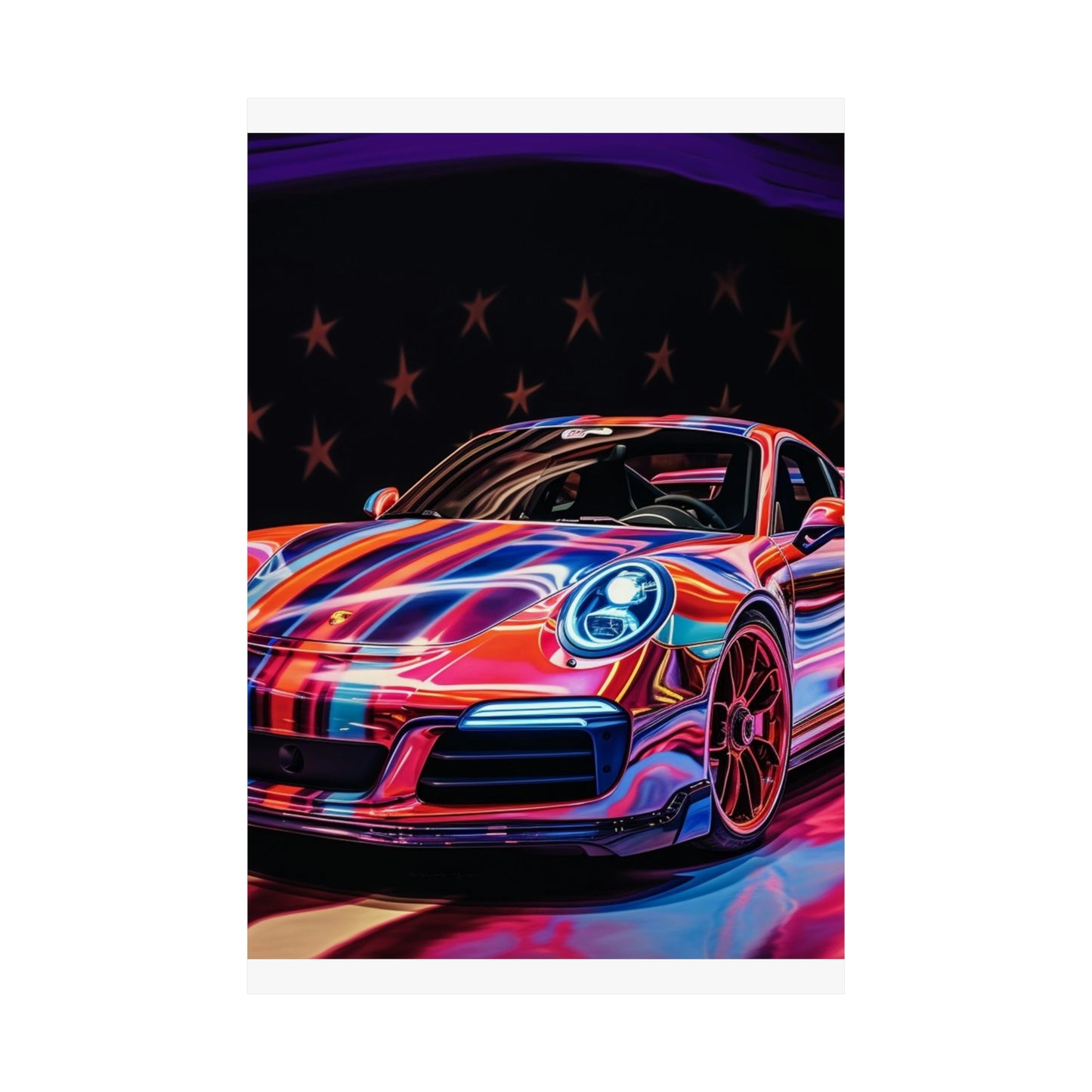 Premium Matte Vertical Posters American Flag Colored Porsche 1