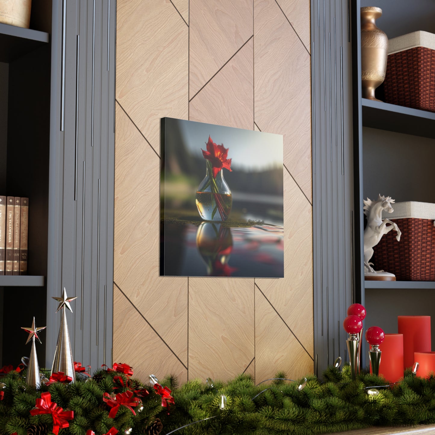 Canvas Gallery Wraps Red Lily in a Glass vase 3