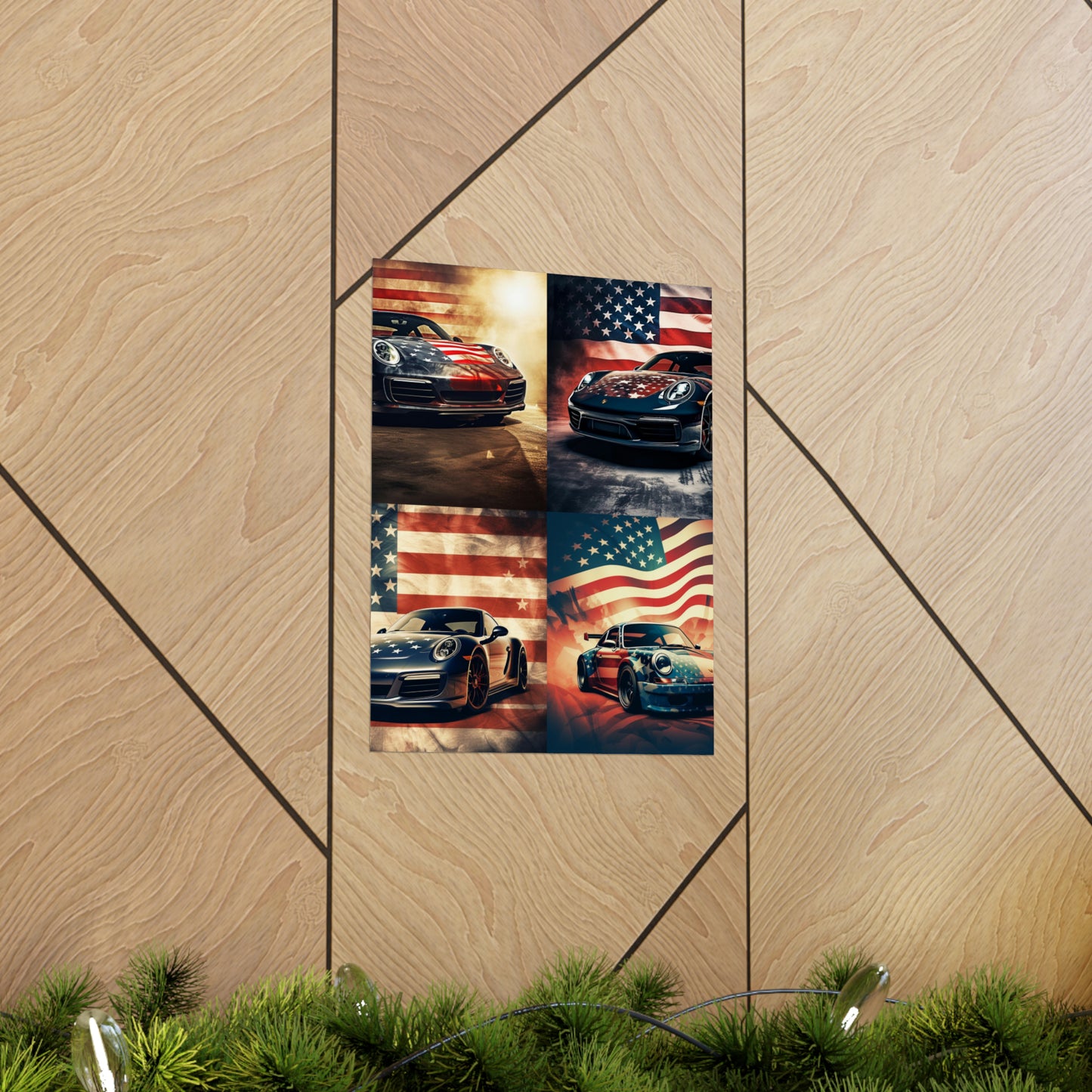 Premium Matte Vertical Posters Abstract American Flag Background Porsche 5
