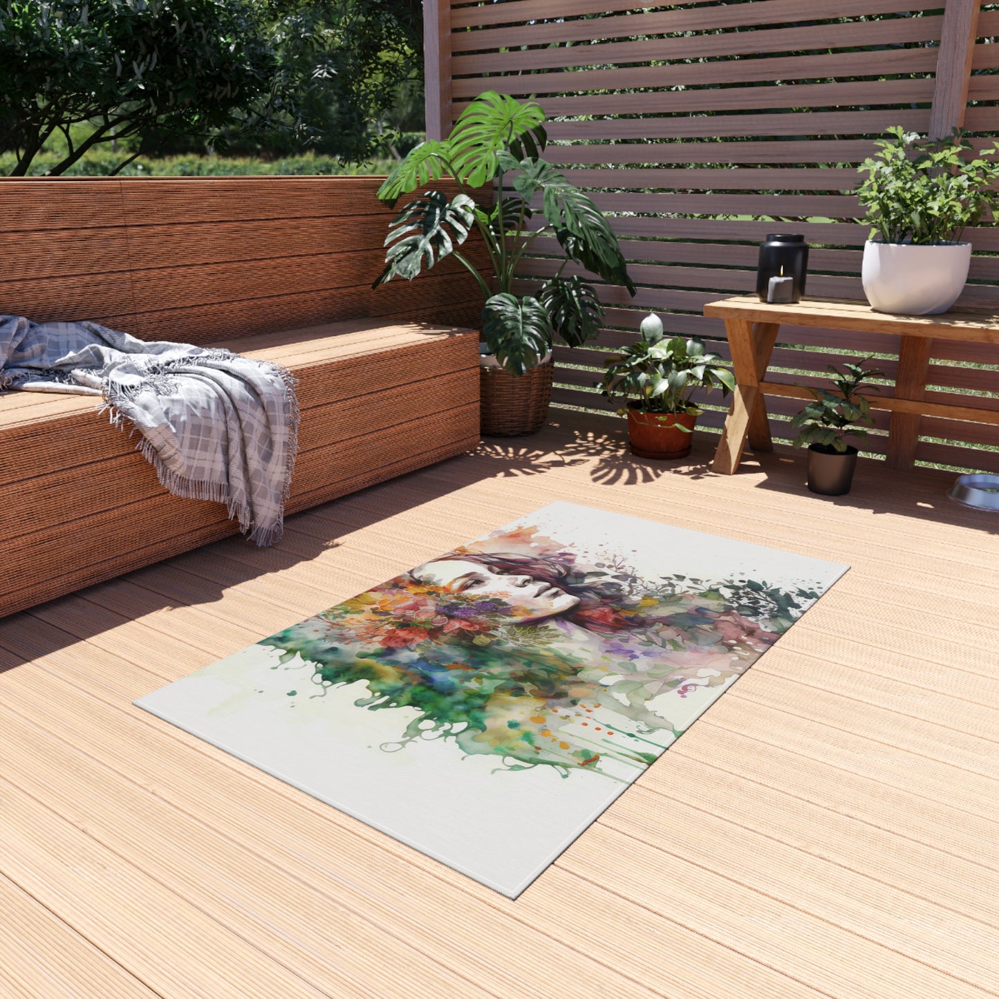 Outdoor Rug  Mother Nature Bright Spring Colors Realistic Watercolor 3