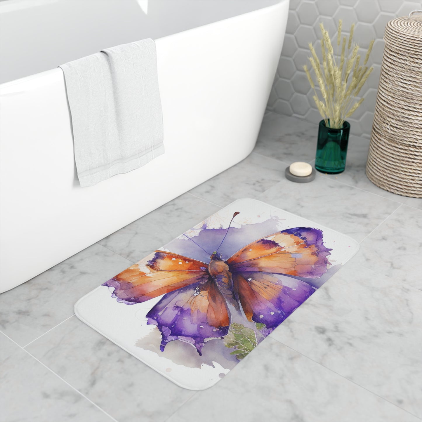 Memory Foam Bath Mat MerlinRose Watercolor Butterfly 2