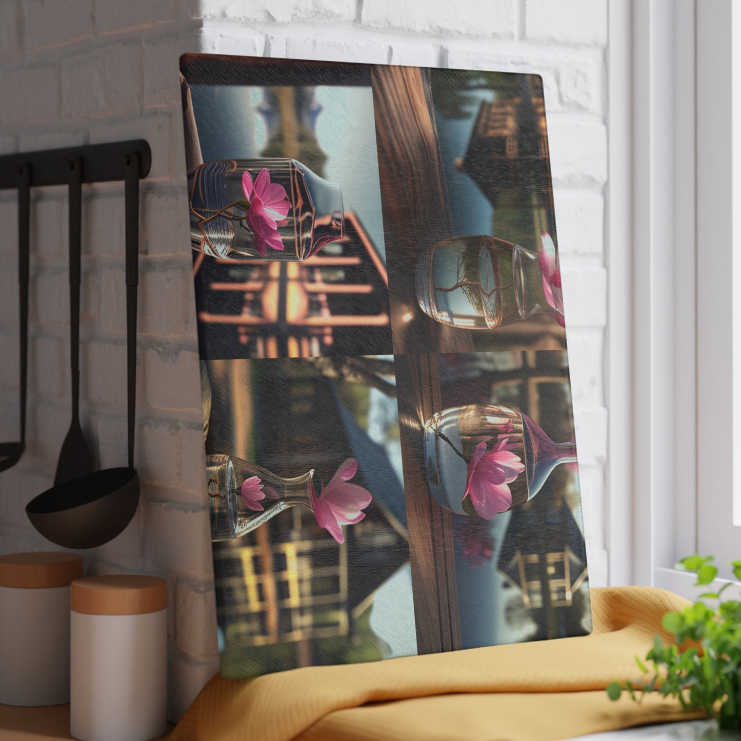 Glass Cutting Board Magnolia in a Glass vase 5