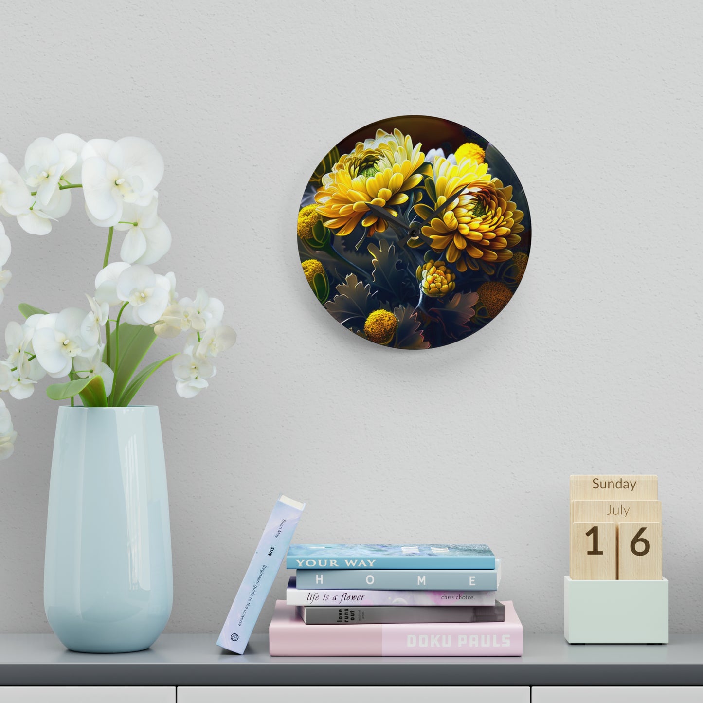 Acrylic Wall Clock Yellow Hermosas Flores Amarillas 3