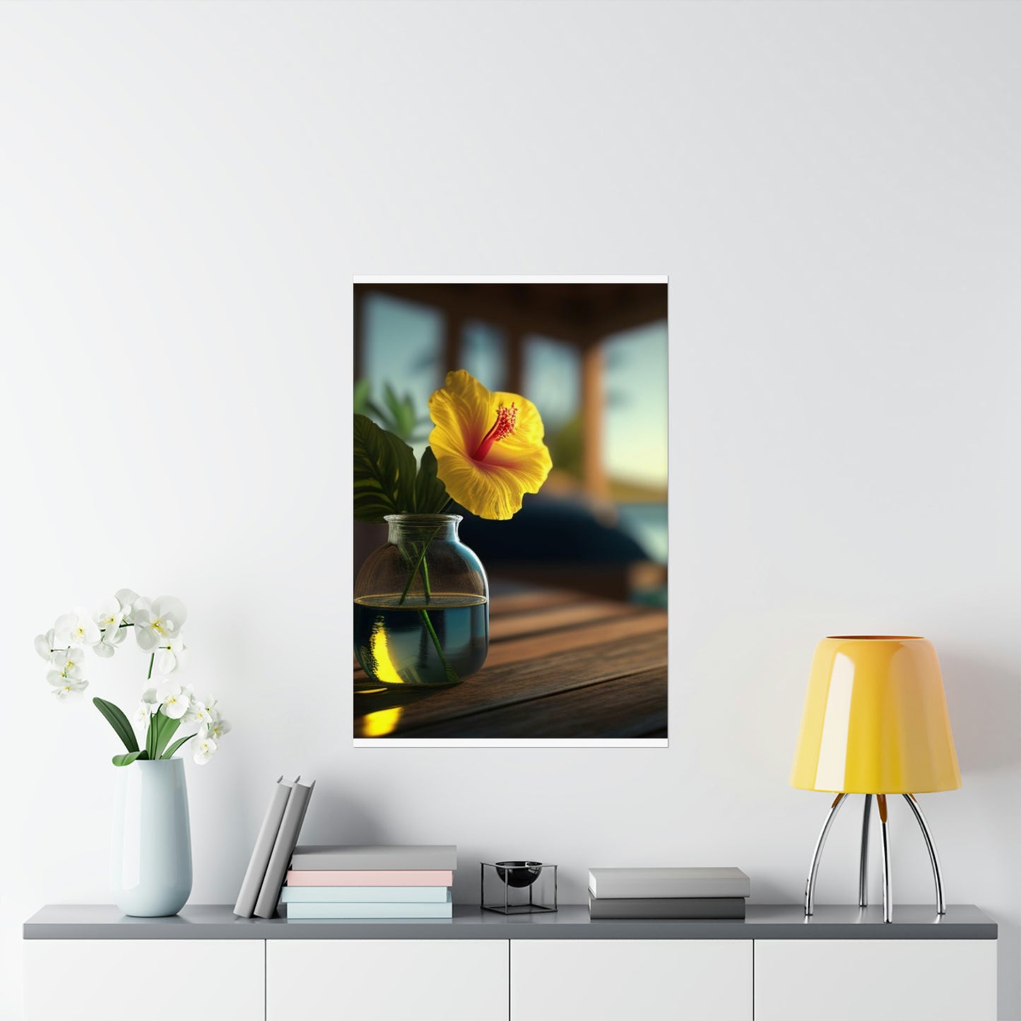 Premium Matte Vertical Posters Yellow Hibiscus Wood 2