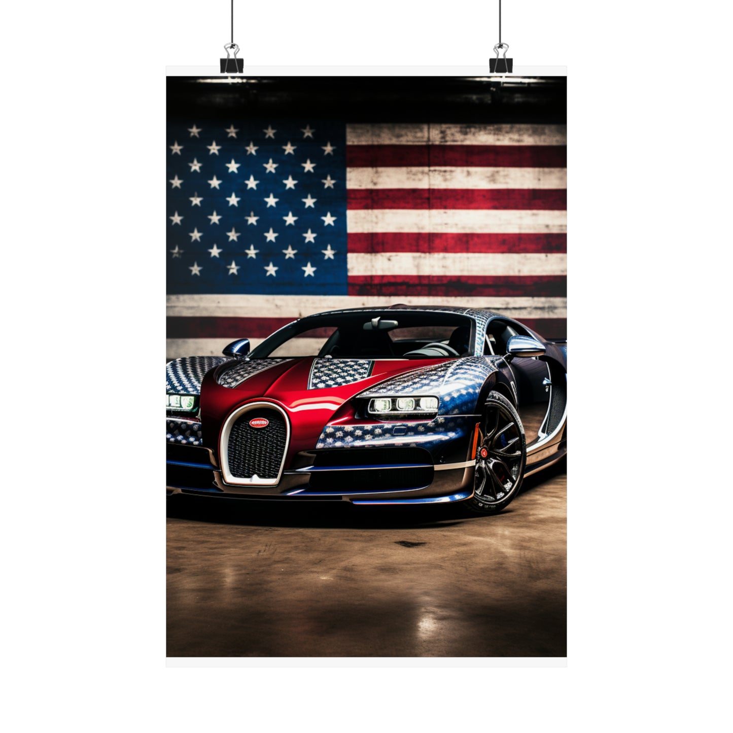 Premium Matte Vertical Posters Bugatti American Flag 1