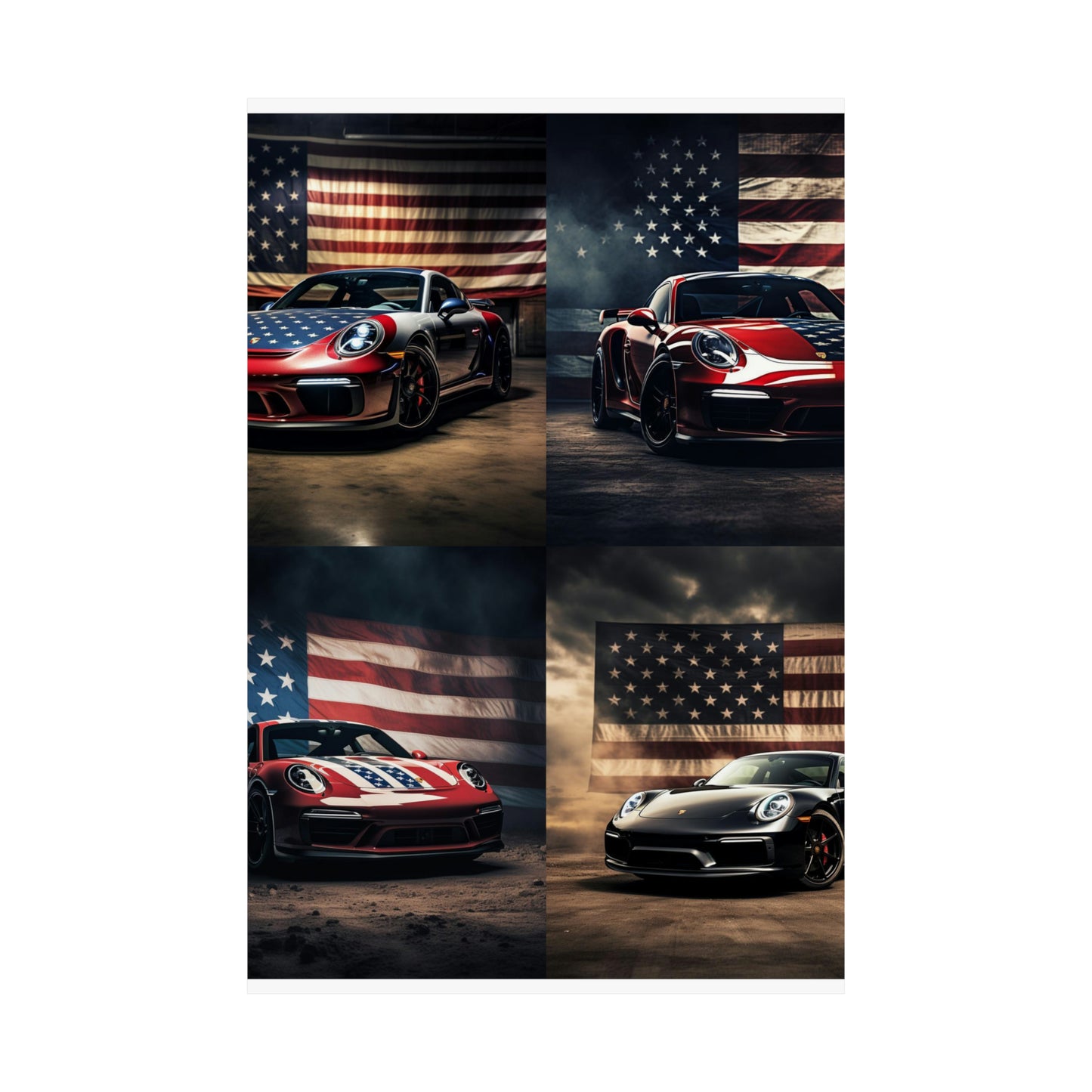 Premium Matte Vertical Posters American Flag Background Porsche 5