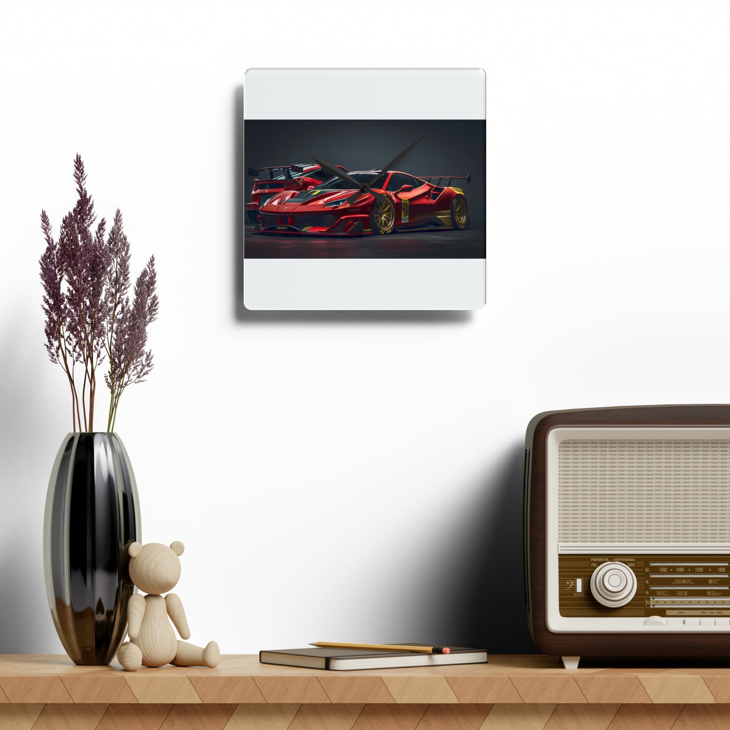 Acrylic Wall Clock Ferrari Red 3