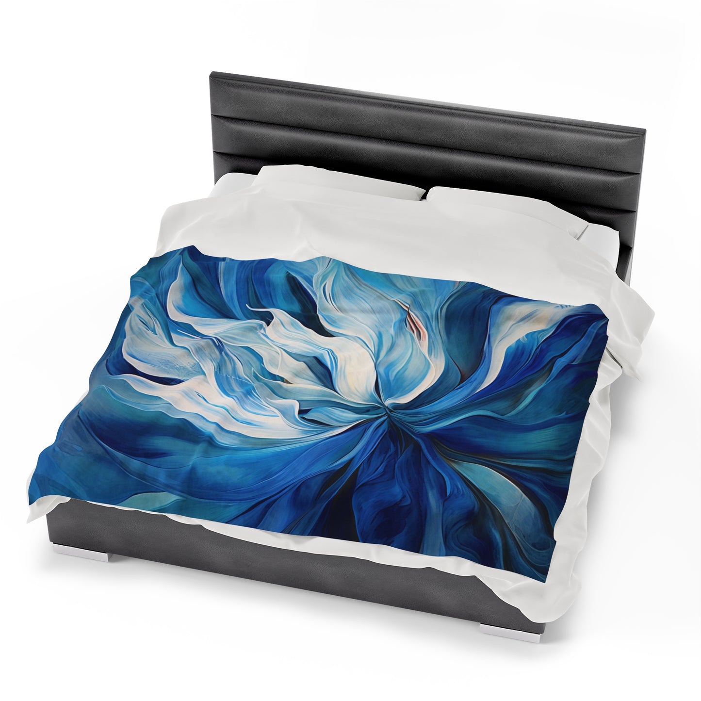 Velveteen Plush Blanket Blue Tluip Abstract 1