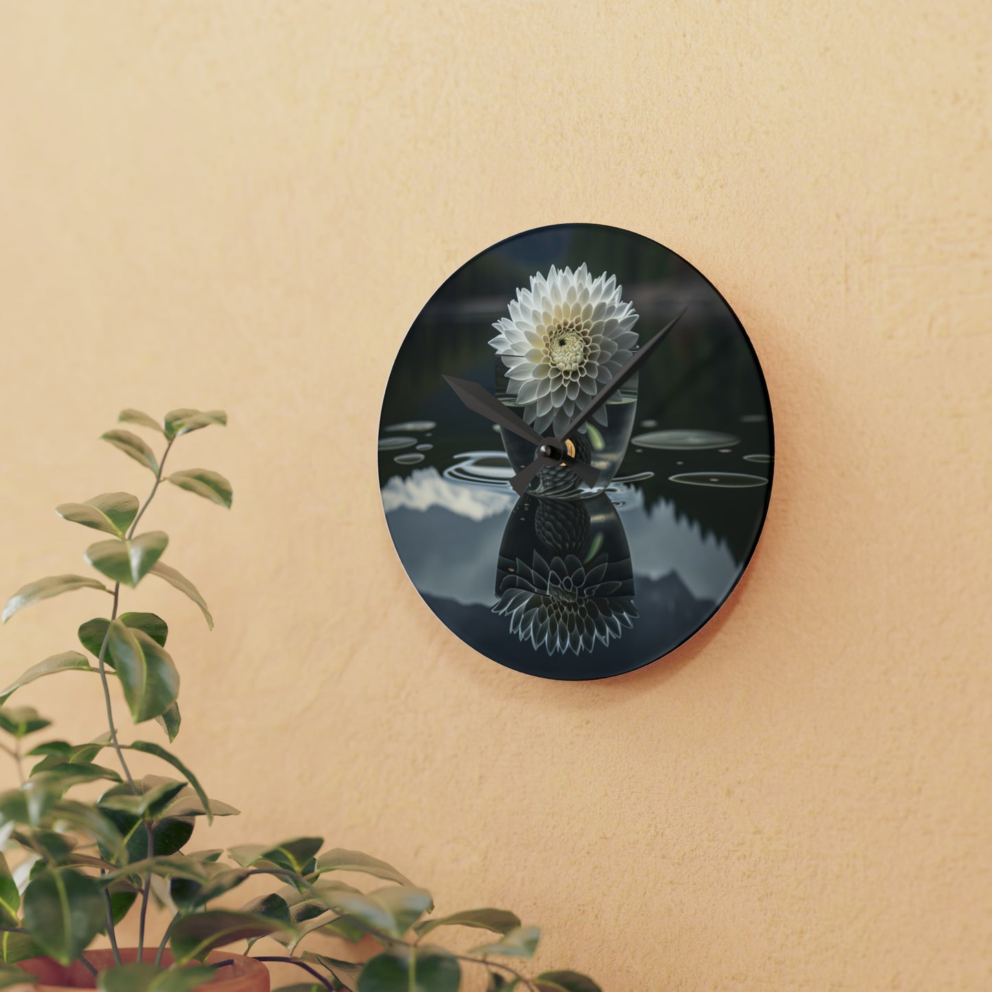 Acrylic Wall Clock White Dahlia 3