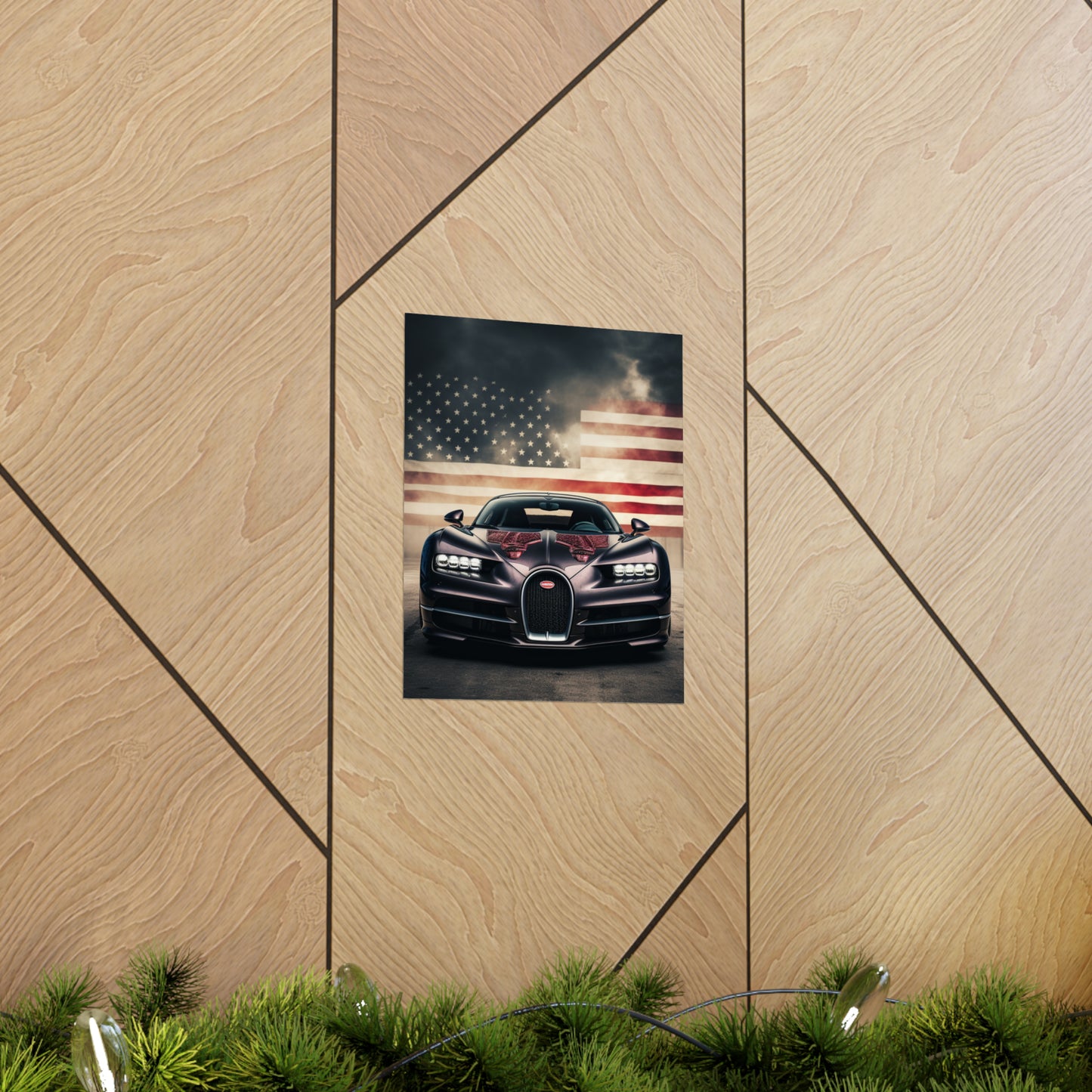 Premium Matte Vertical Posters American Flag Background Bugatti 2