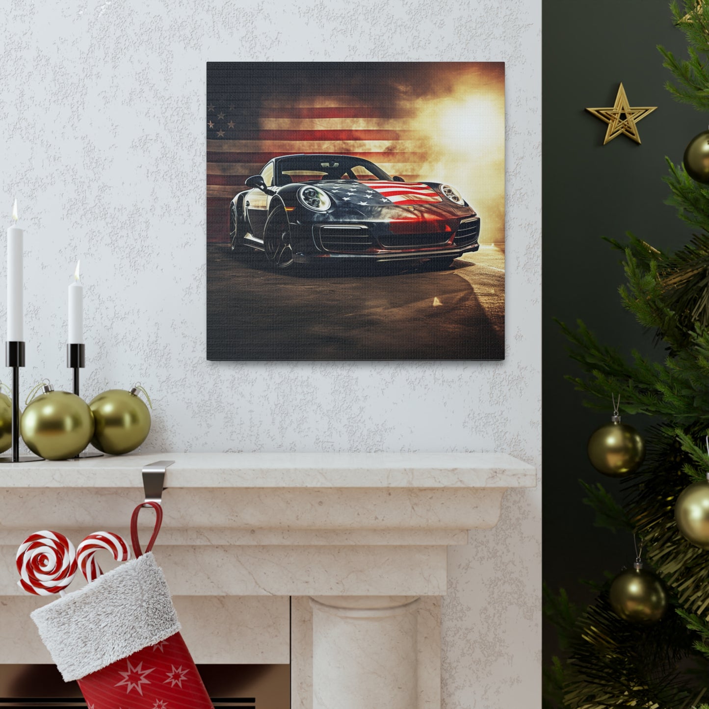 Canvas Gallery Wraps Abstract American Flag Background Porsche 1