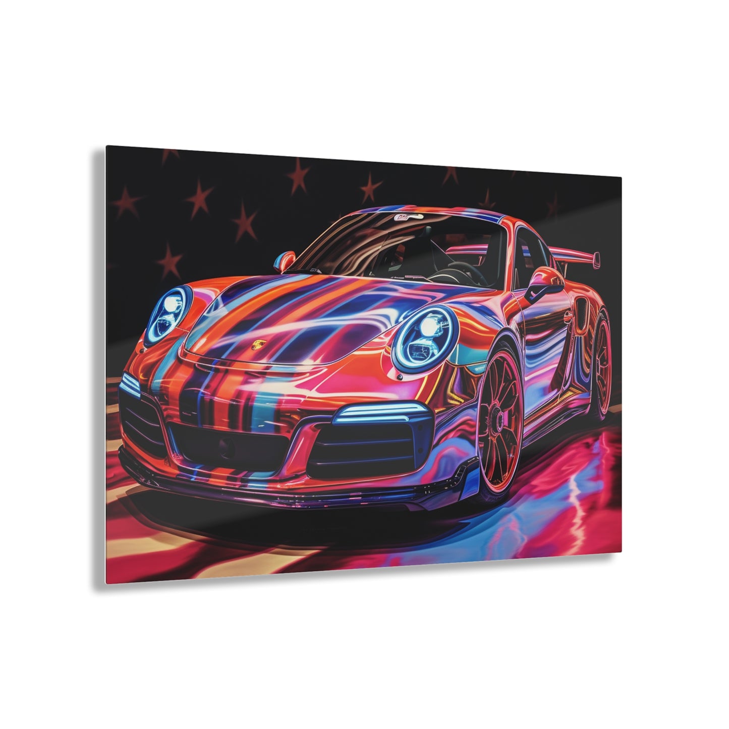 Acrylic Prints Macro American Flag Porsche 4