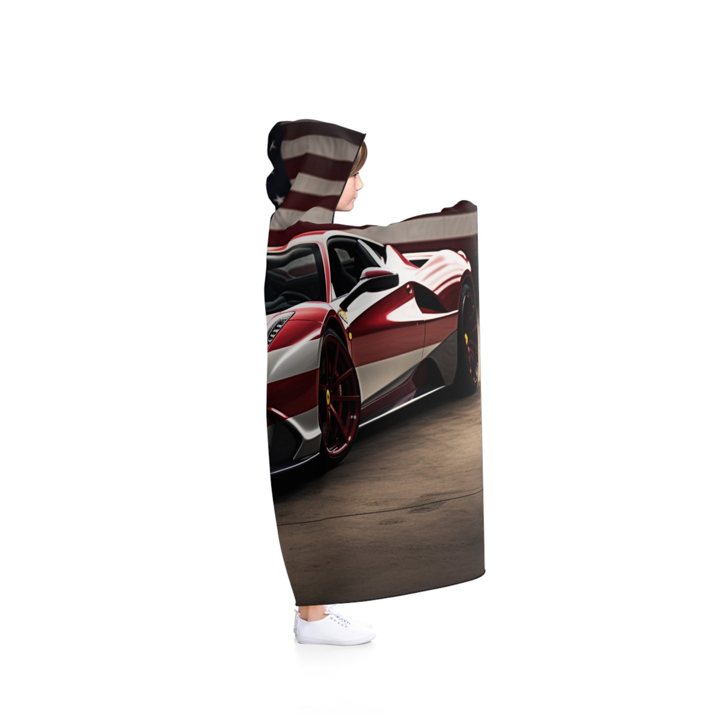 Hooded Blanket American Flag Background Ferrari 2