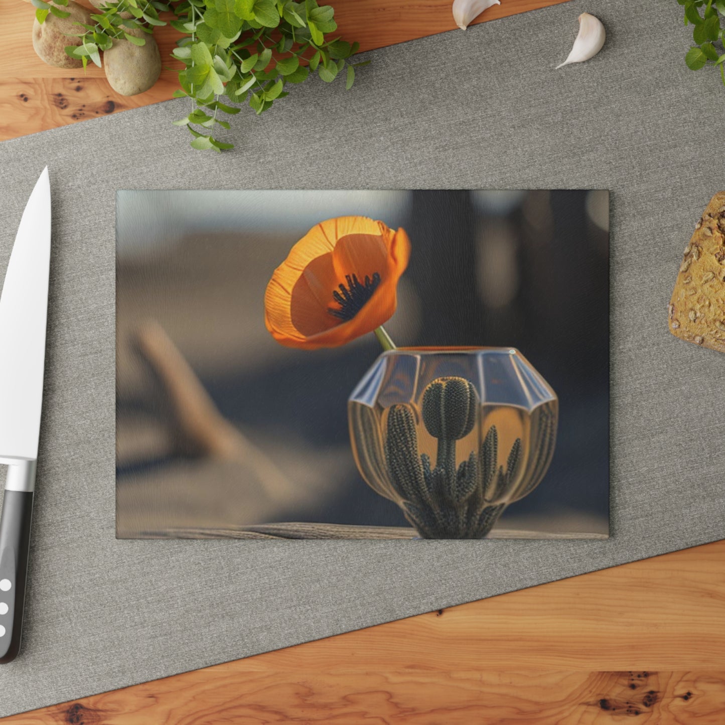 Glass Cutting Board Orange Poppy in a Vase 2