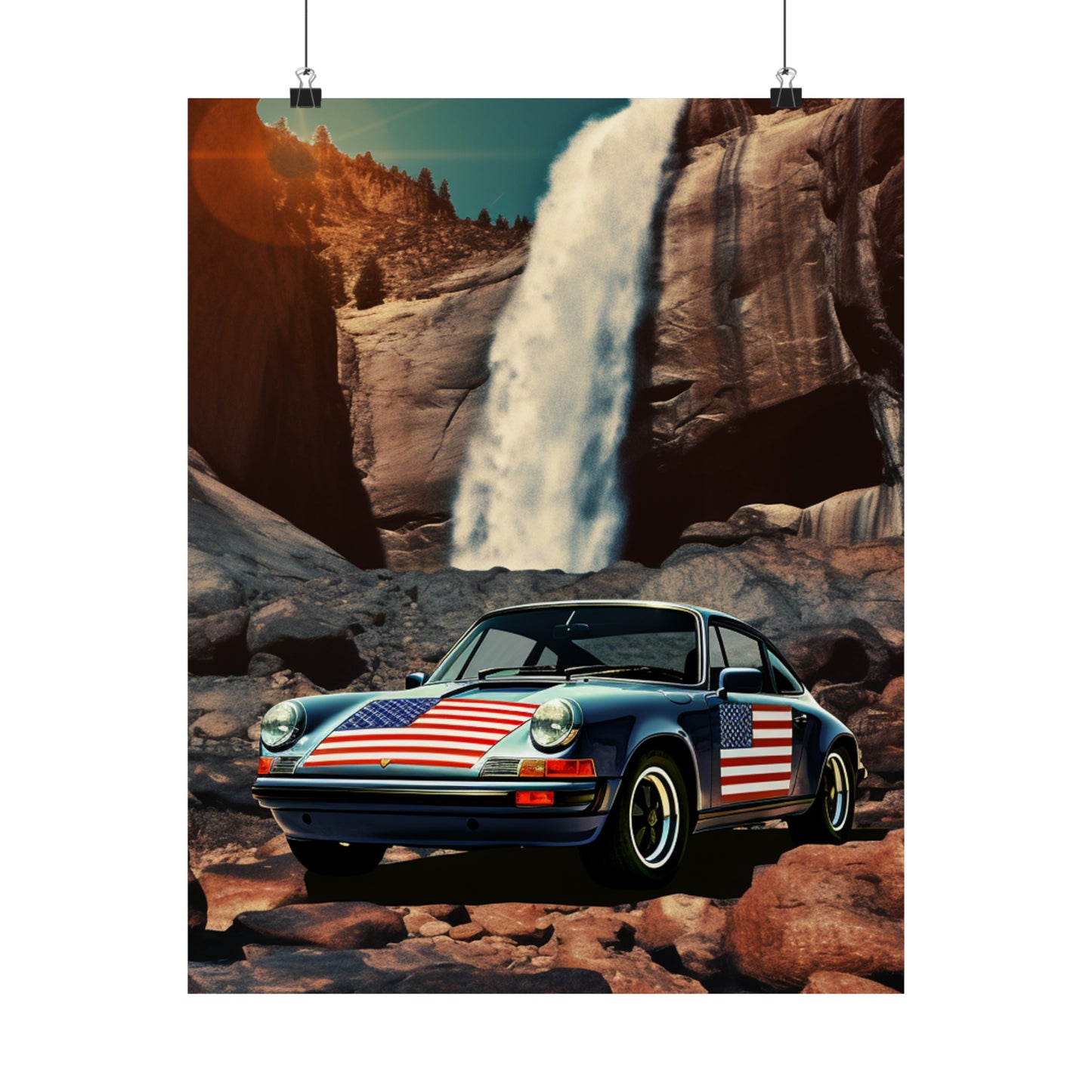 Premium Matte Vertical Posters American Flag Porsche Abstract 2