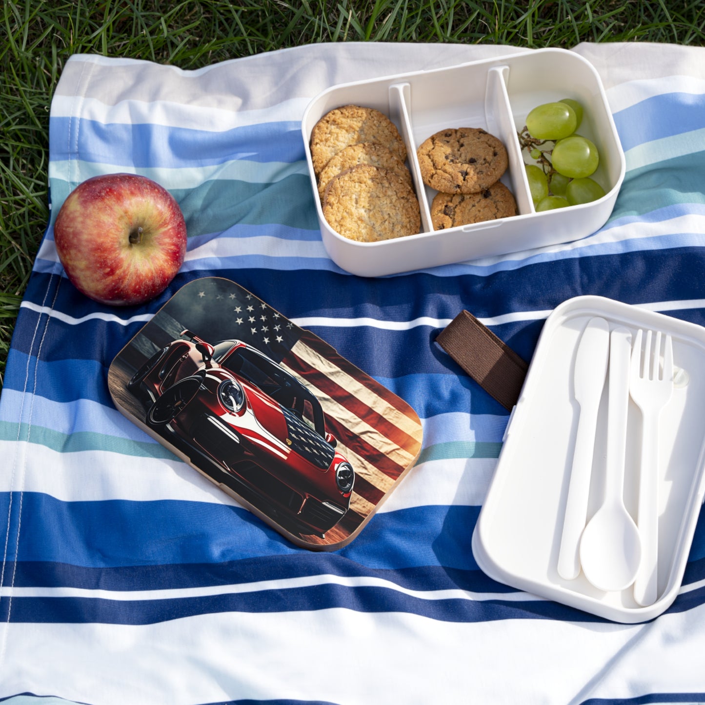 Bento Lunch Box American Flag Background Porsche 2