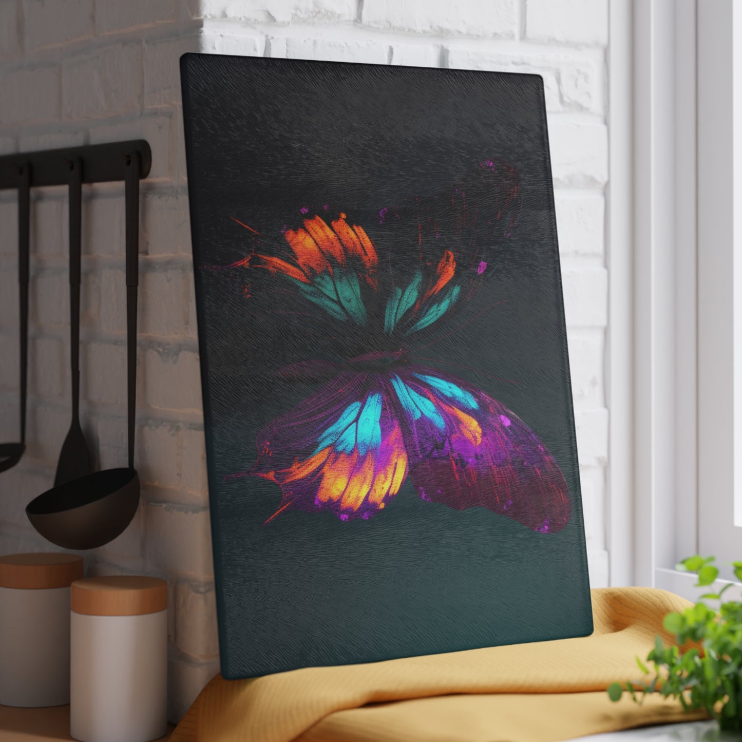 Glass Cutting Board Hyper Colorful Butterfly Purple 2