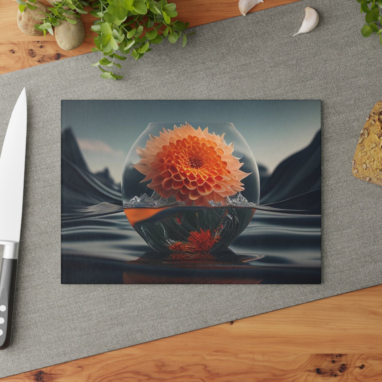 Glass Cutting Board Dahlia Orange 3