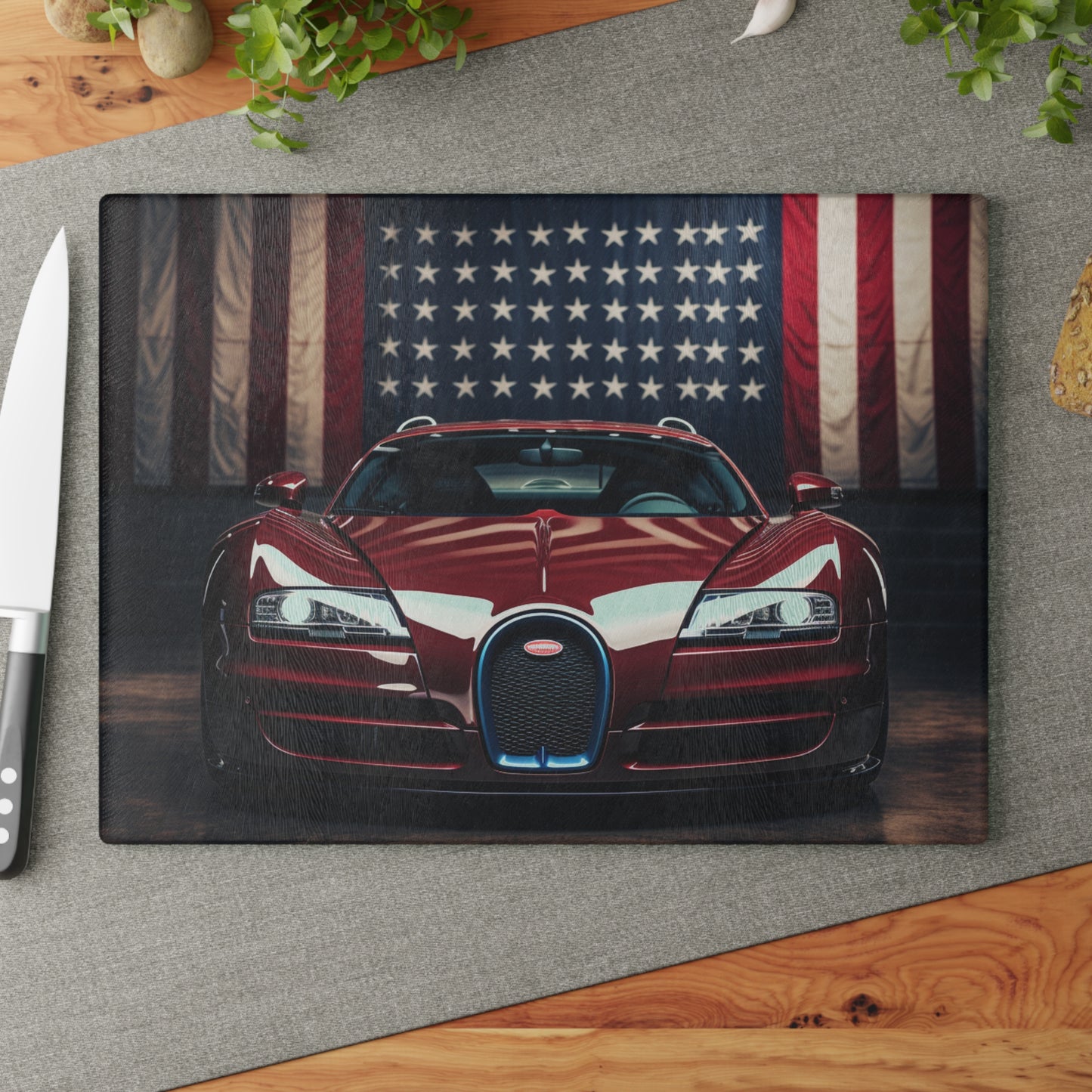 Glass Cutting Board American Flag Background Bugatti 1