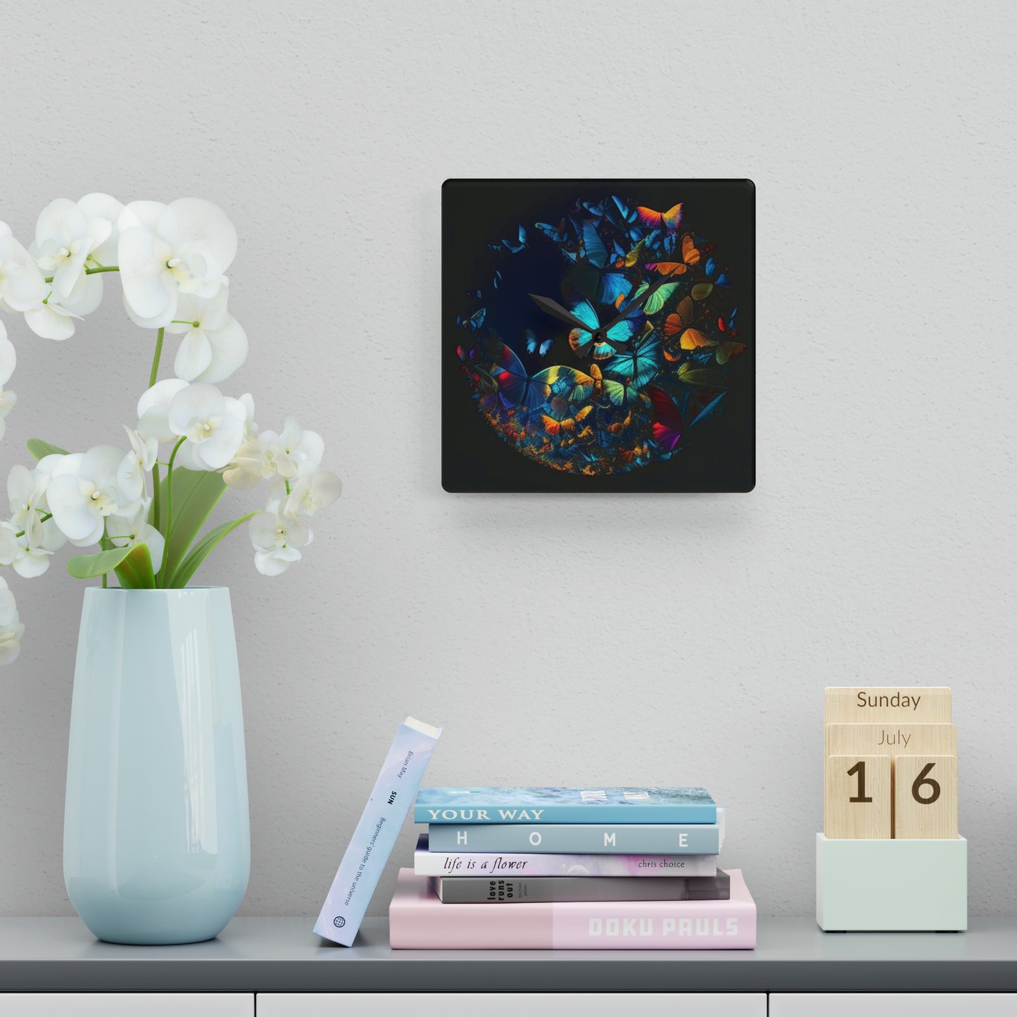 Acrylic Wall Clock Moon Butterfly 1