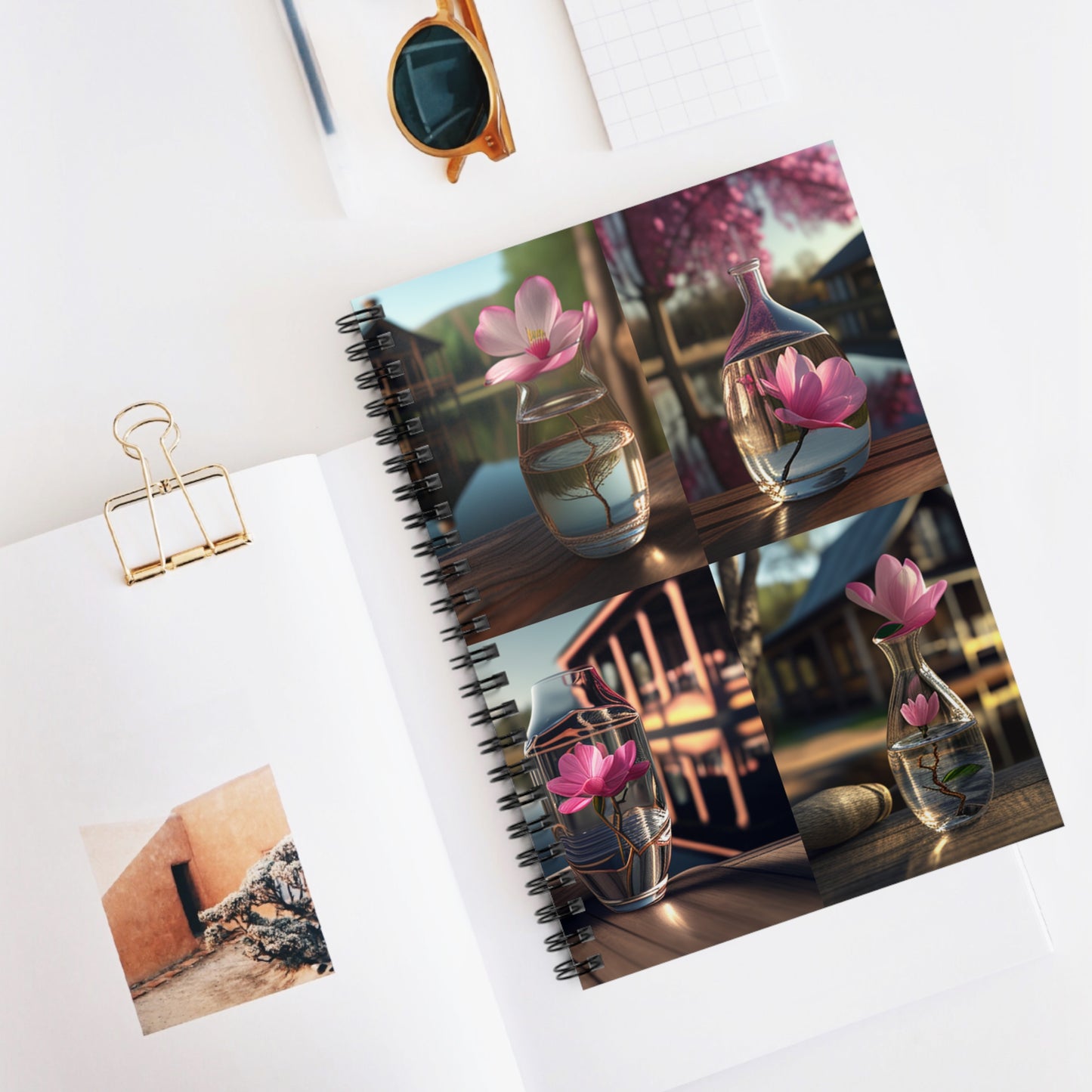 Spiral Notebook - Ruled Line Magnolia in a Glass vase 5