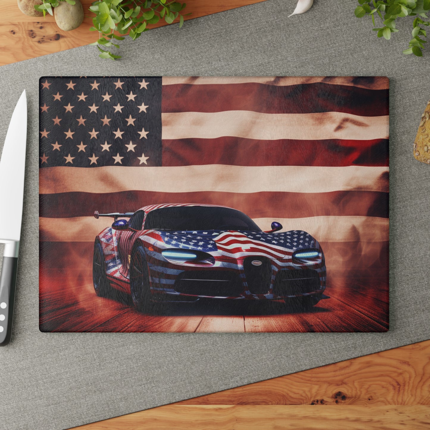 Glass Cutting Board Abstract American Flag Background Bugatti 2