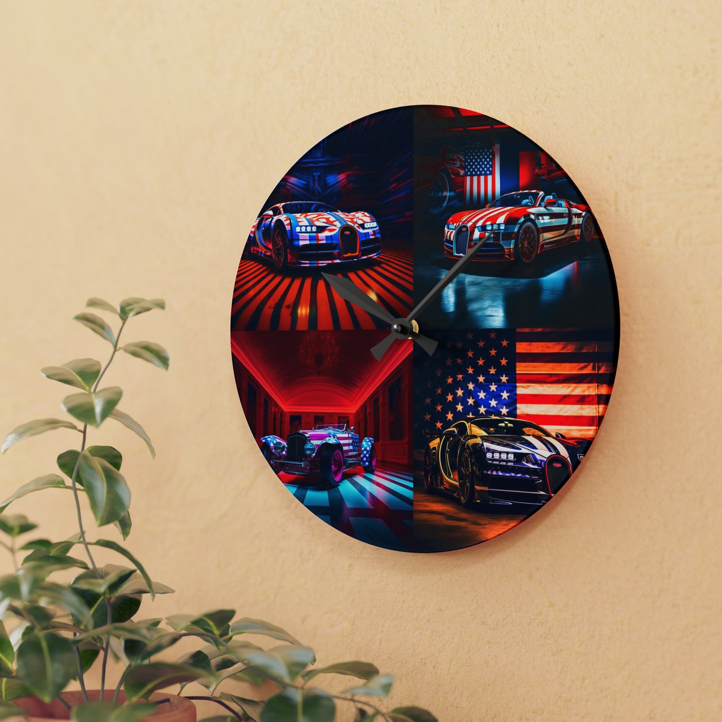 Acrylic Wall Clock Macro Bugatti American Flag 5