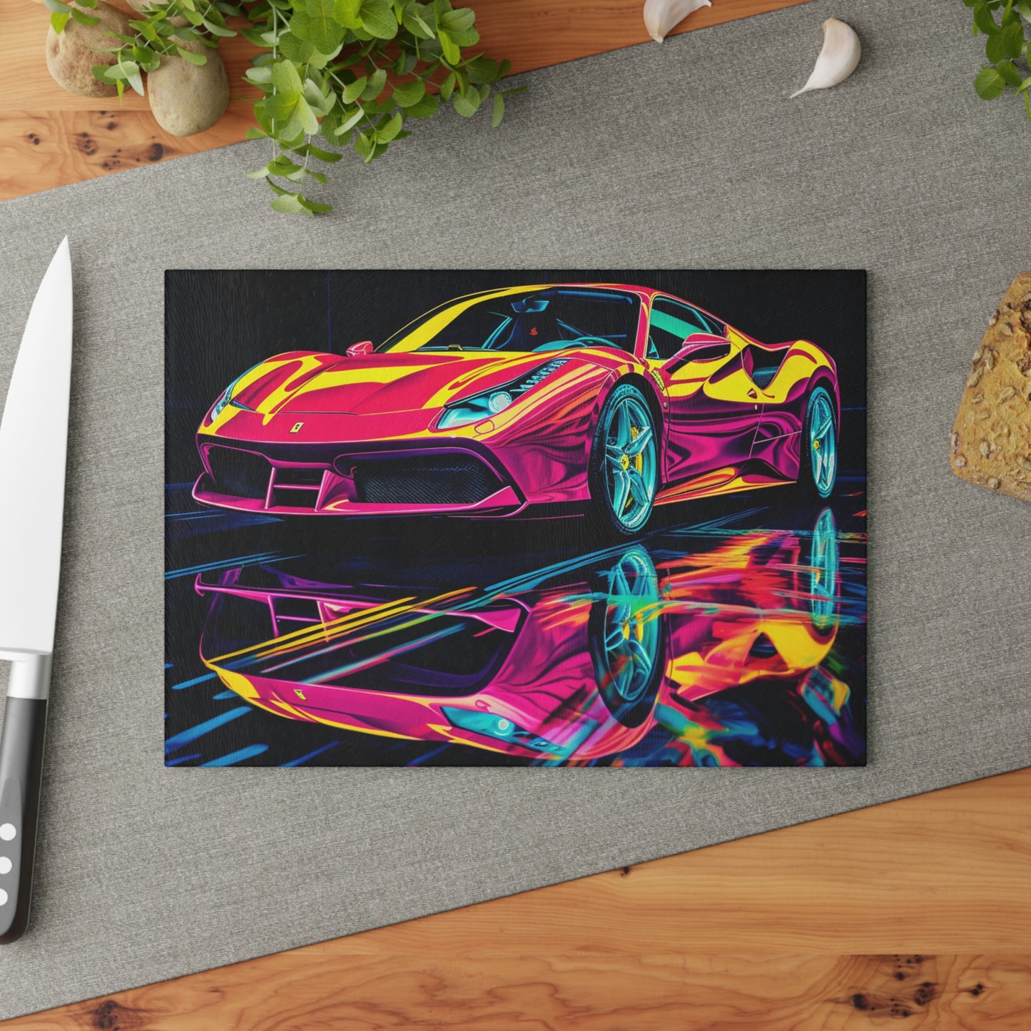 Glass Cutting Board Pink Ferrari Macro 1