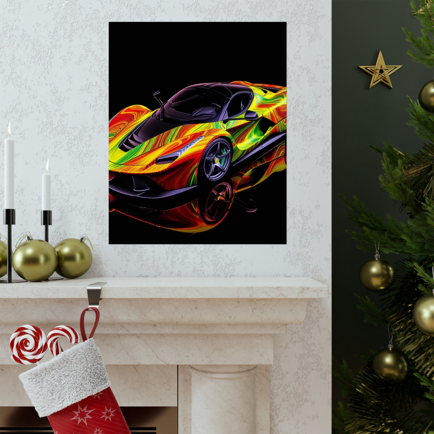 Premium Matte Vertical Posters Ferrari Neon 4