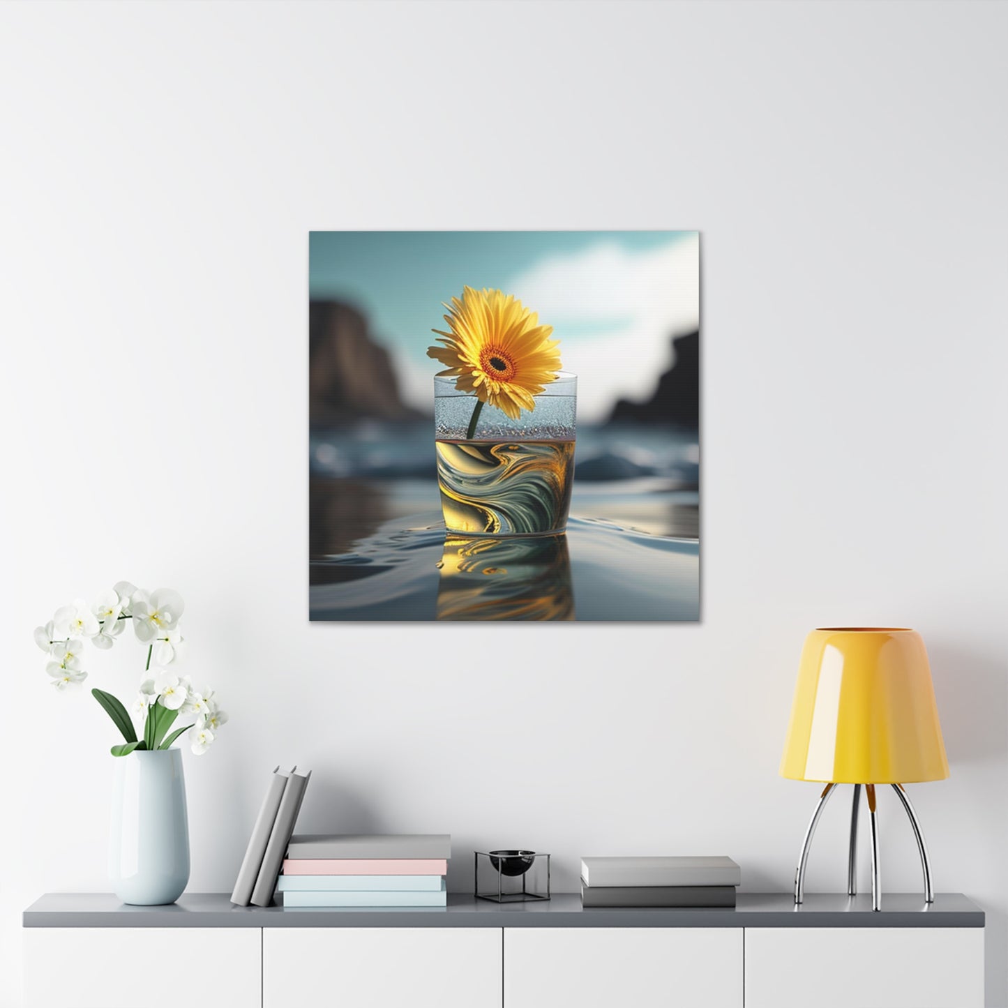 Canvas Gallery Wraps yello Gerbera glass 2