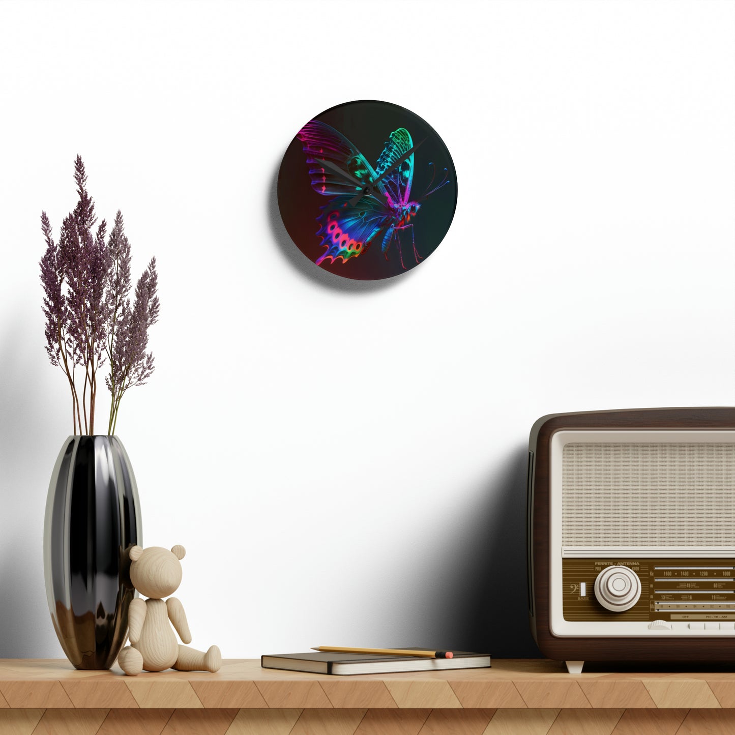 Acrylic Wall Clock Raw Hyper Color Butterfly 1