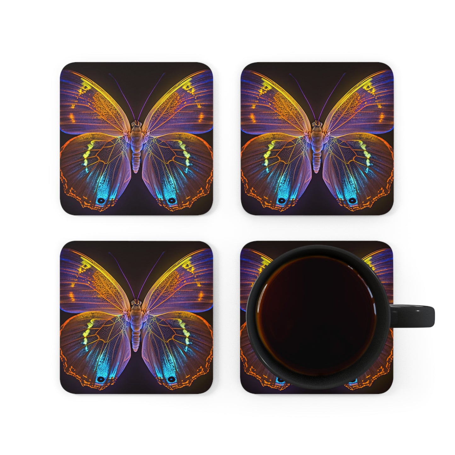 Corkwood Coaster Set Neon Butterfly Flair 2