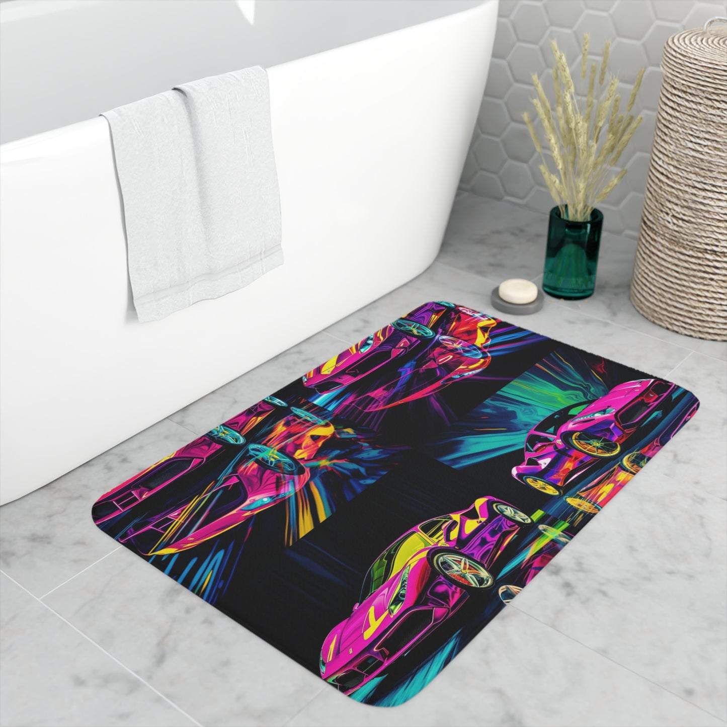 Memory Foam Bath Mat Pink Ferrari Macro 5