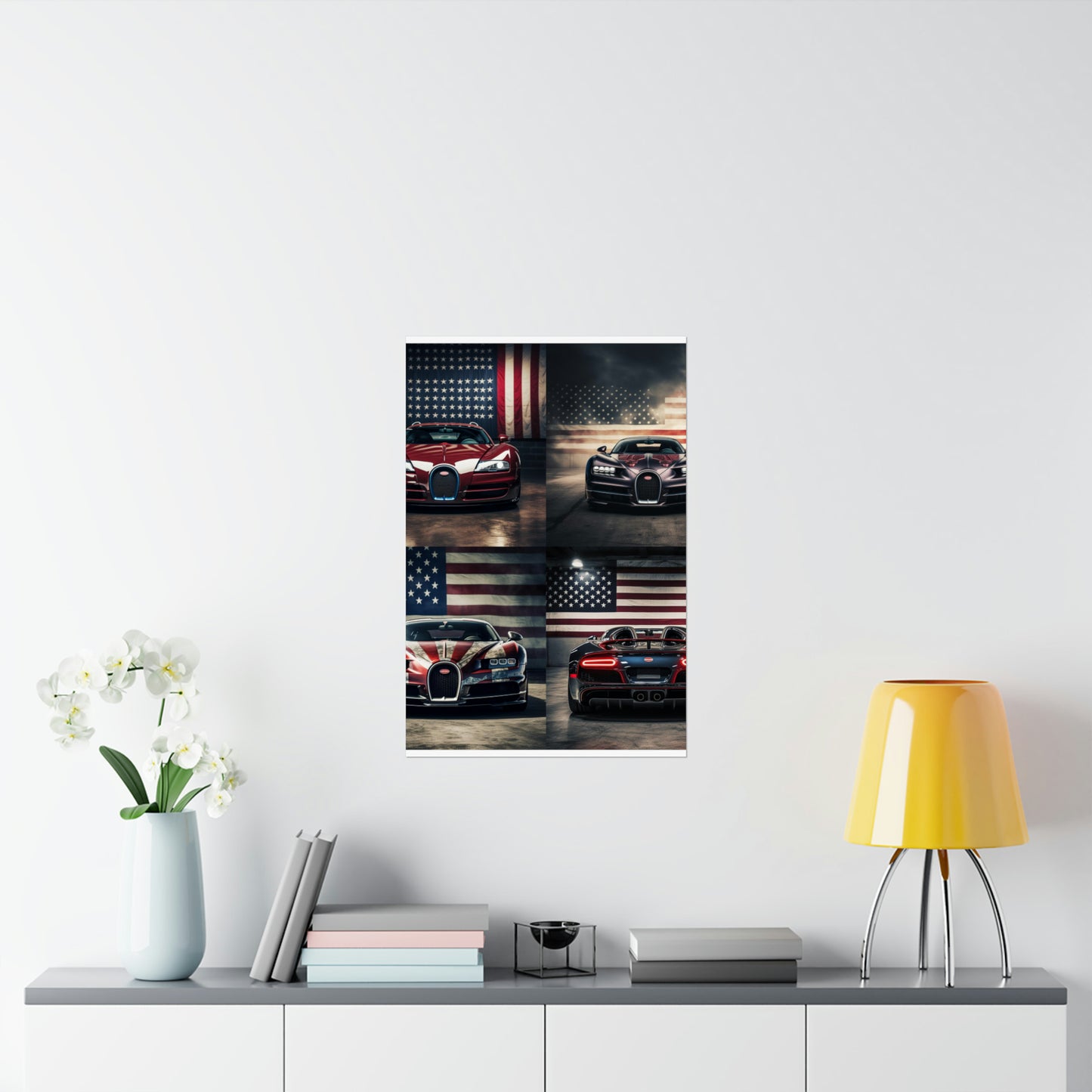 Premium Matte Vertical Posters American Flag Background Bugatti 5