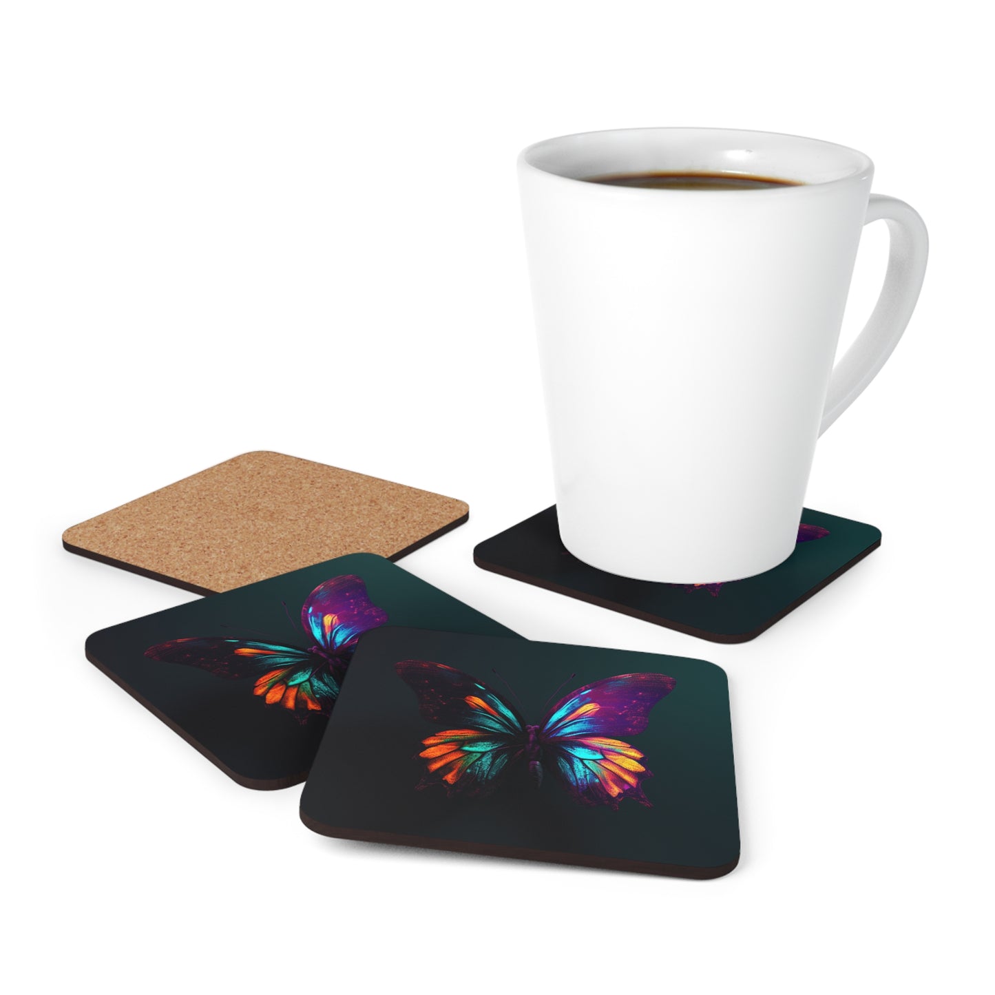 Corkwood Coaster Set Hyper Colorful Butterfly Macro 4