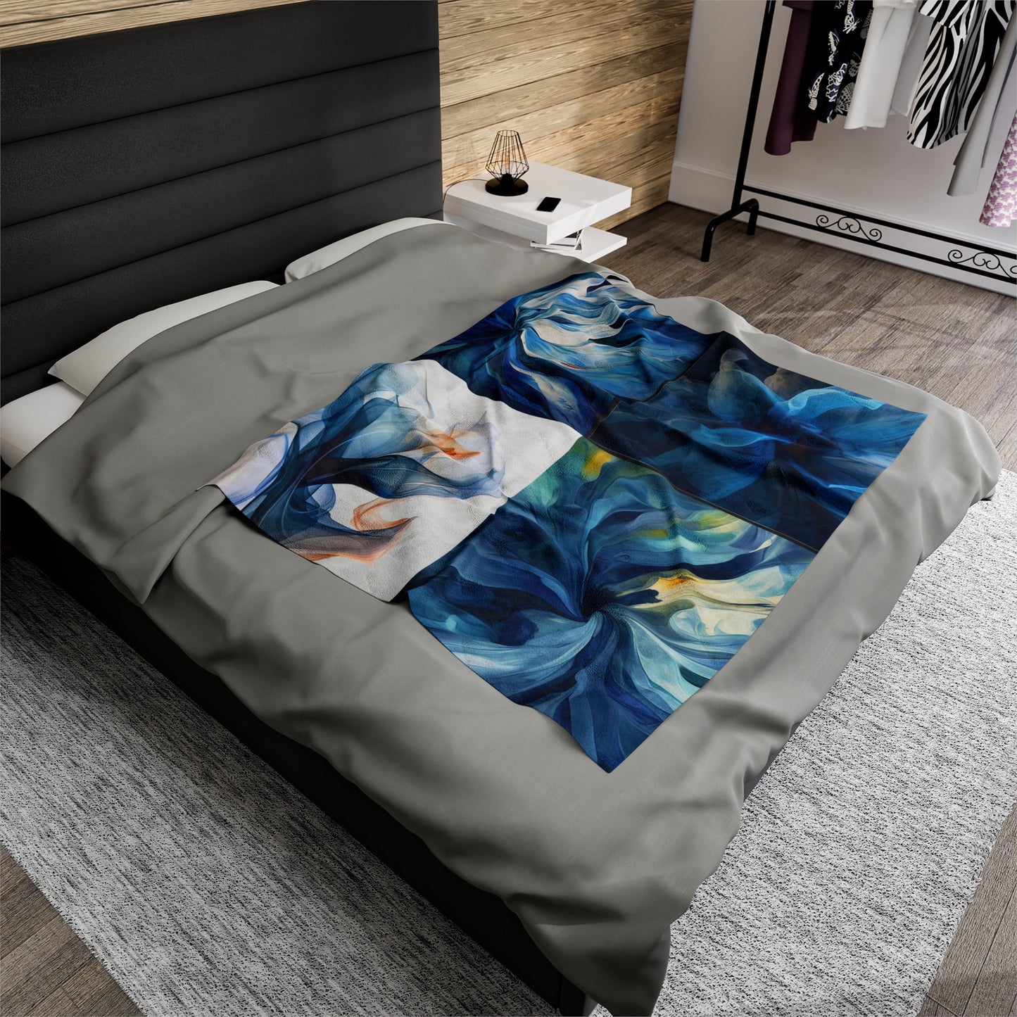 Velveteen Plush Blanket Blue Tluip Abstract 5