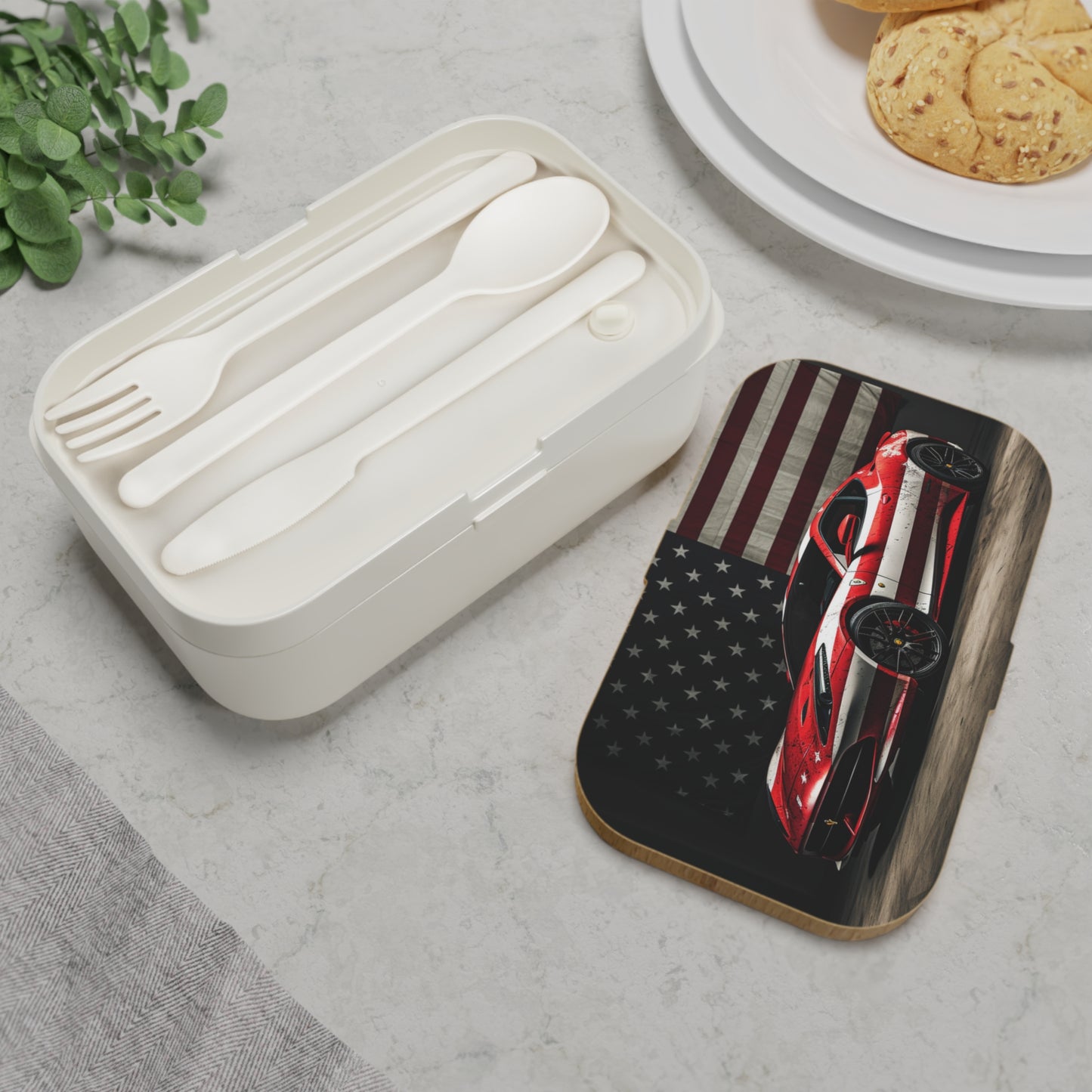 Bento Lunch Box American Flag Background Ferrari 1