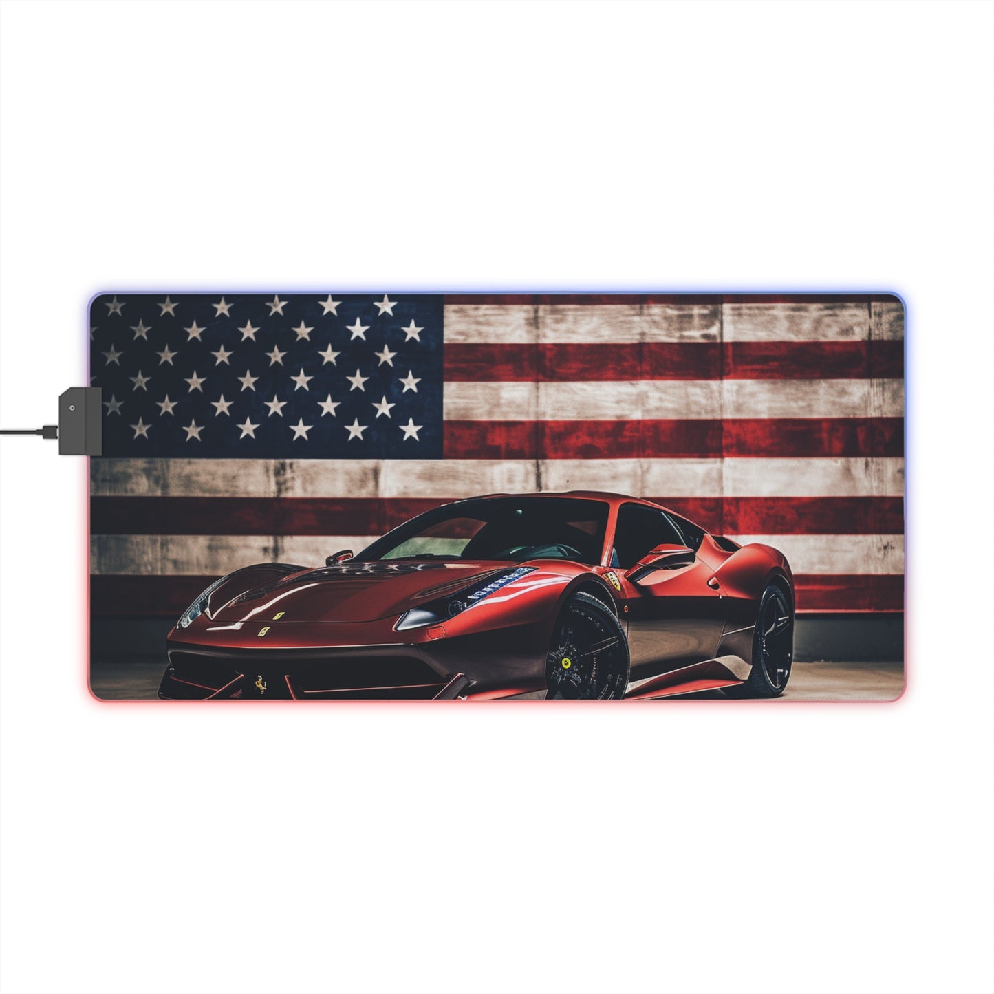 LED Gaming Mouse Pad American Flag Background Ferrari 4