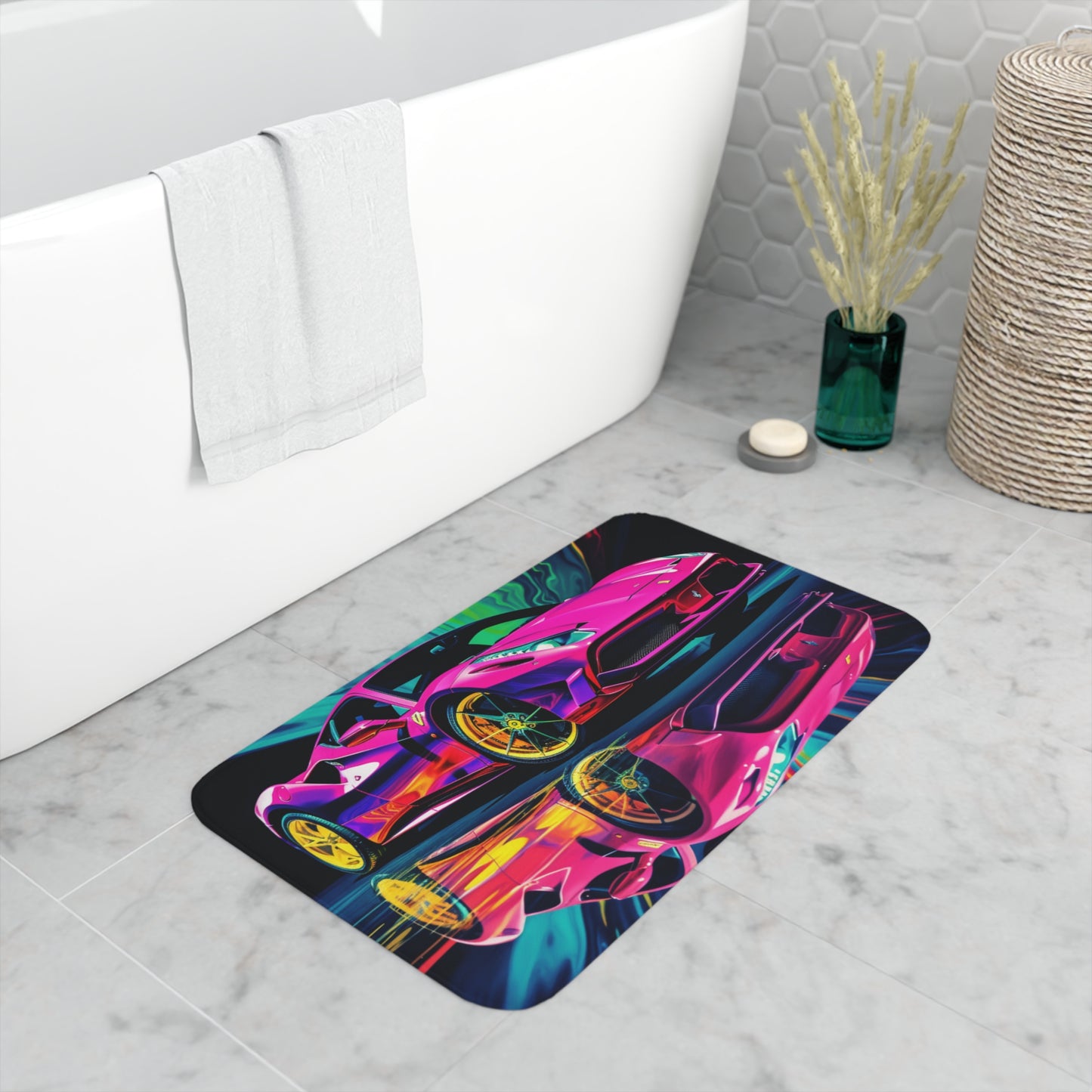 Memory Foam Bath Mat Pink Ferrari Macro 4