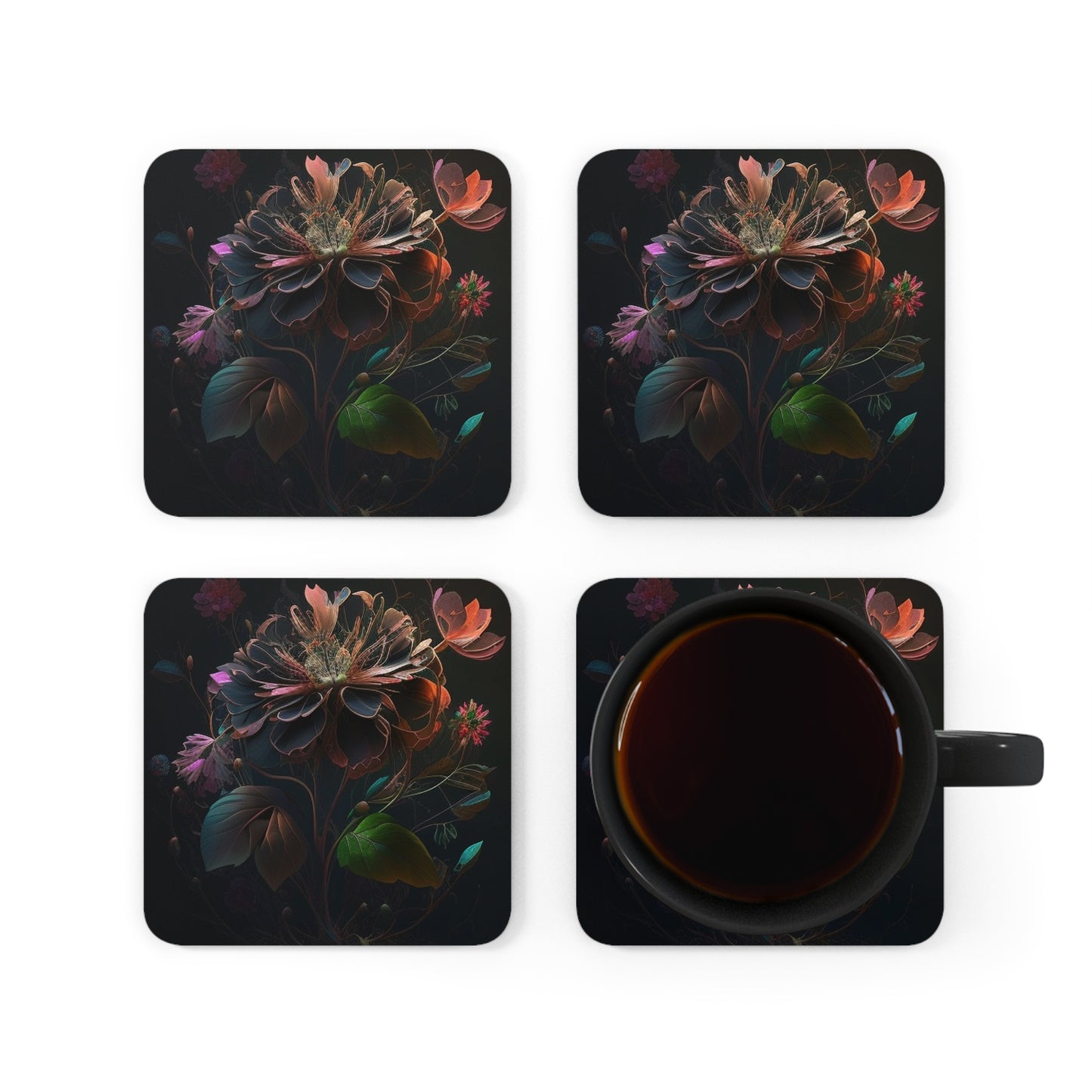 Corkwood Coaster Set Flower Arangment 2